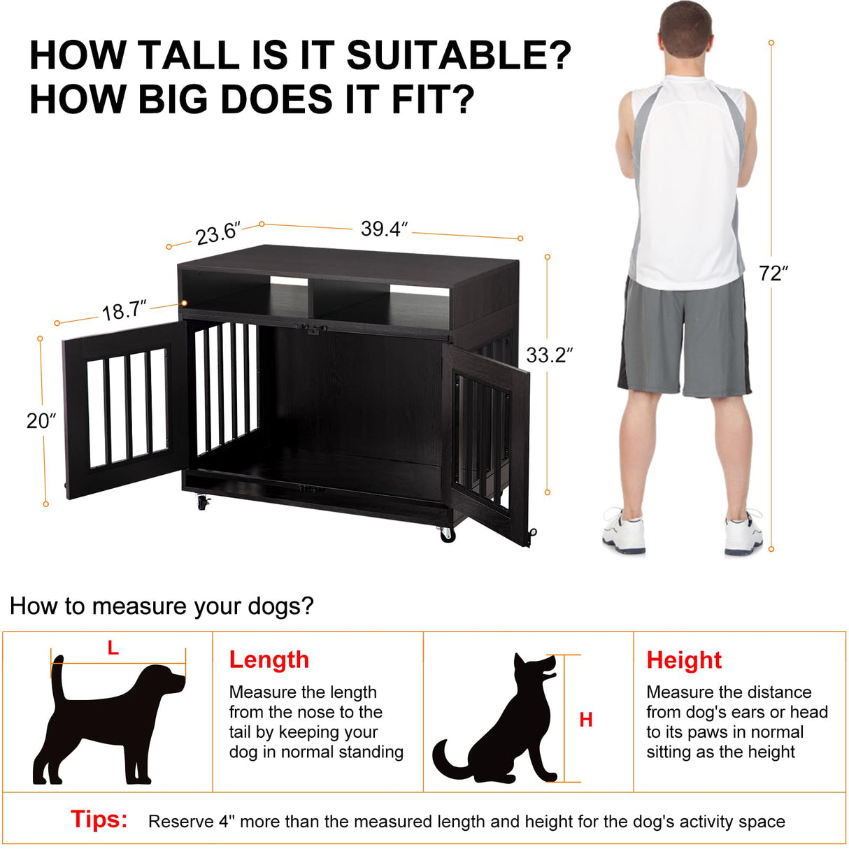 Dog Crate Furniture, Wooden Dog Crate Table, Decorative Dog Kennel with 2 Drawers