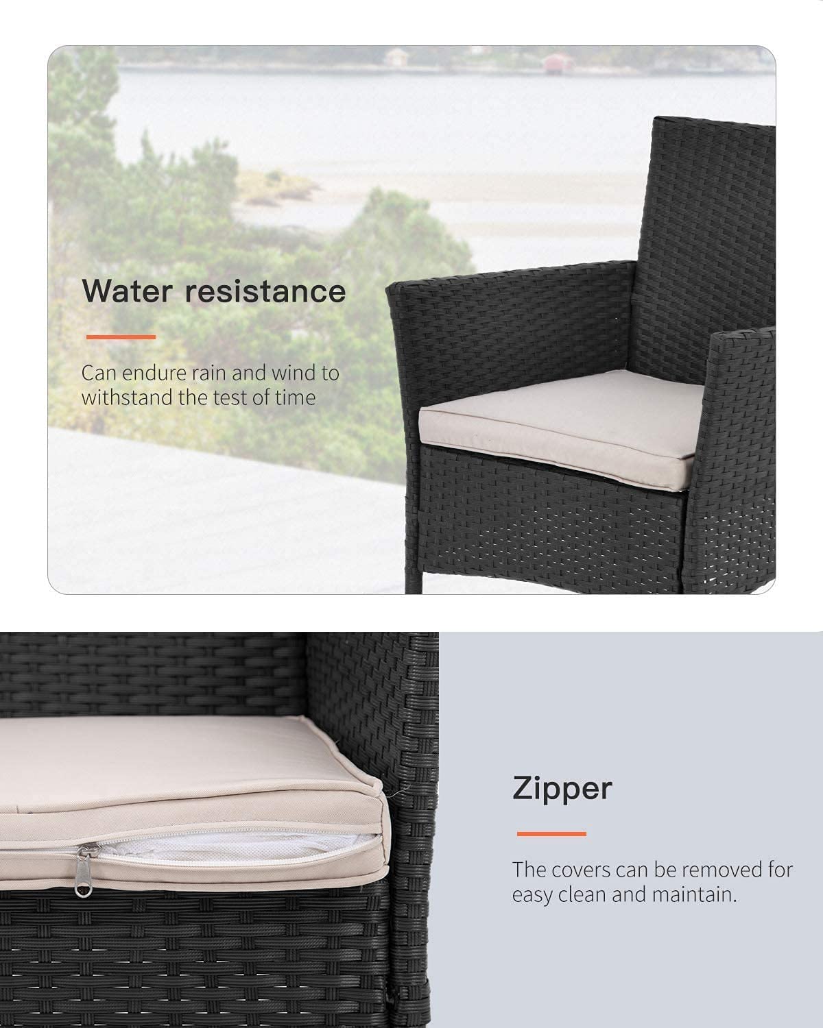 Outdoor Wicker Bistro Rattan Chair Conversation Sets with Coffee Table