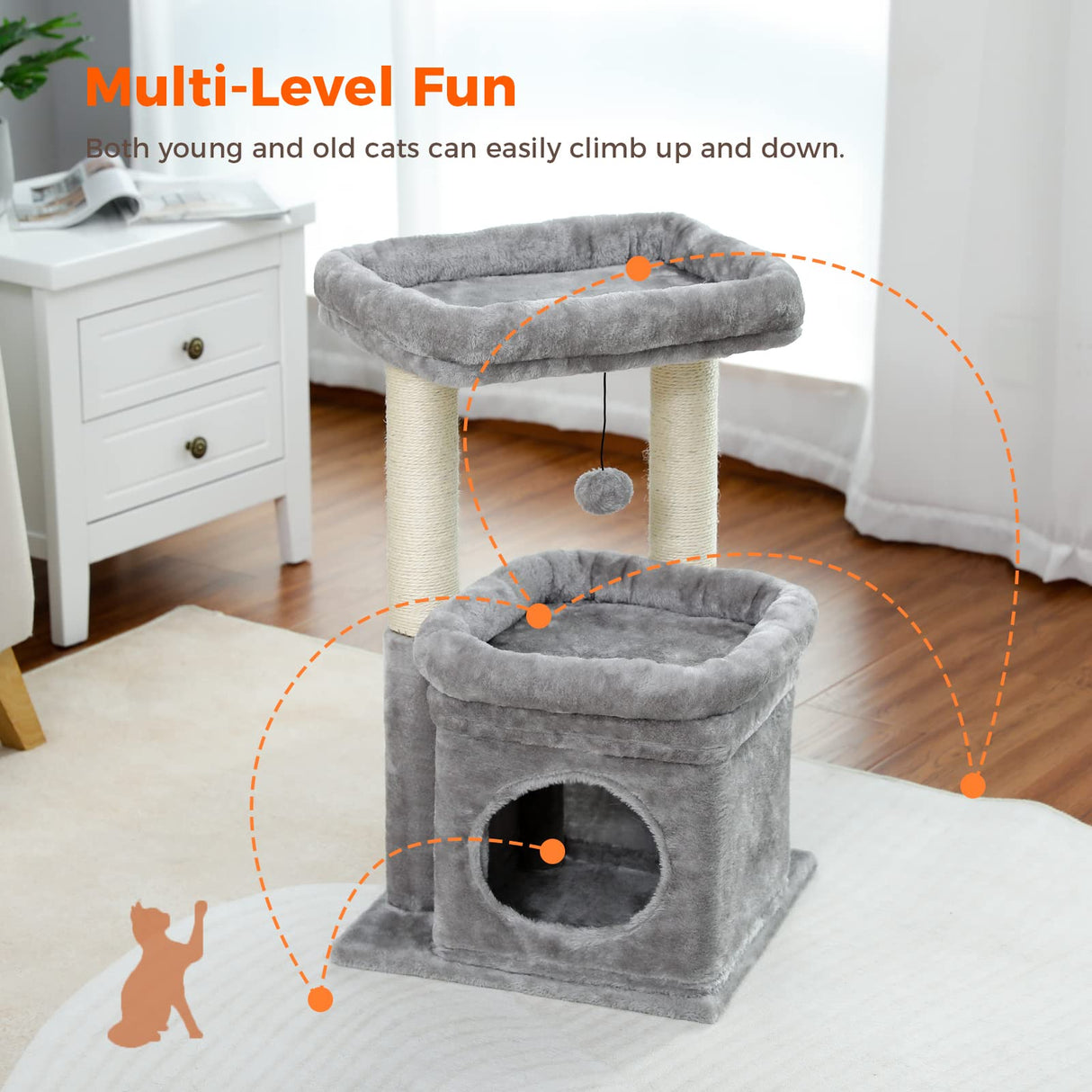 Cat Tree Tower for Indoor Cats with Private Cozy Cat Condo