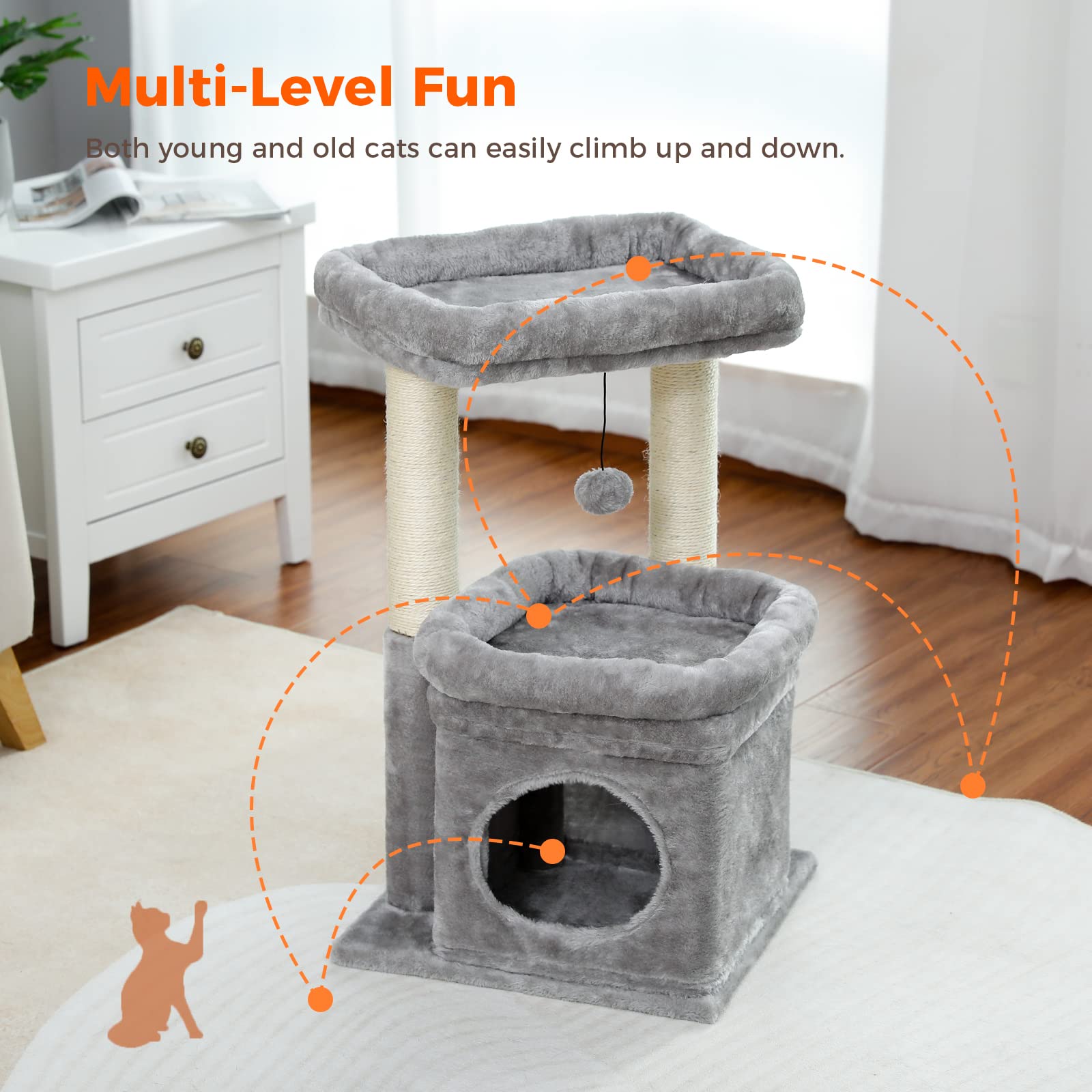 Cat Tree Tower for Indoor Cats with Private Cozy Cat Condo