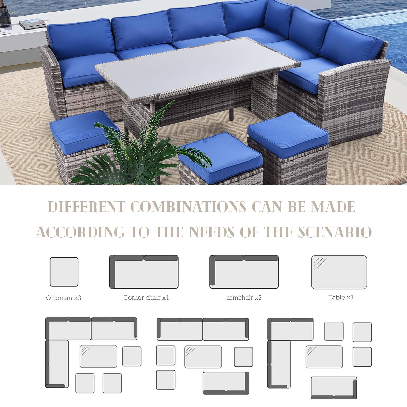 7 Piece Patio Furniture Set Wicker Conversation Set Outdoor