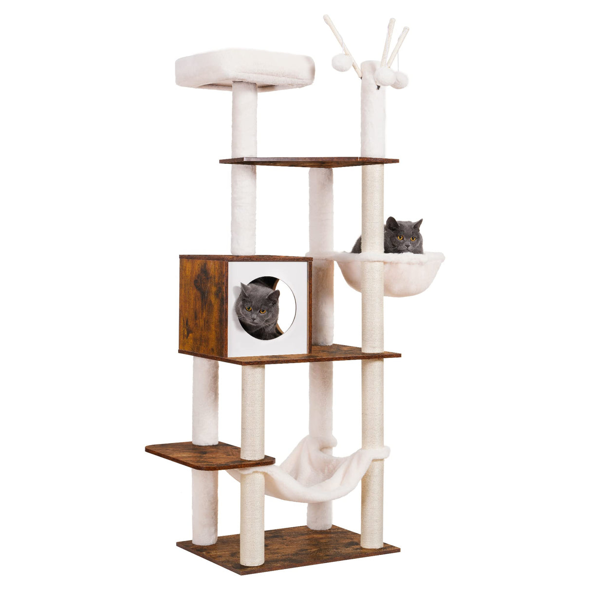 Wooden Cat Tree, 66.1“ Cat Furniture with Scratching Posts, Modern Cat Tower