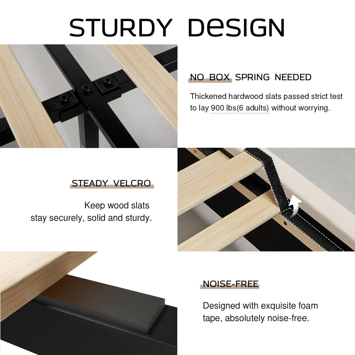 Queen Platform Bed Frame with Wingback Headboard, Velvet Upholstered Bed Frame