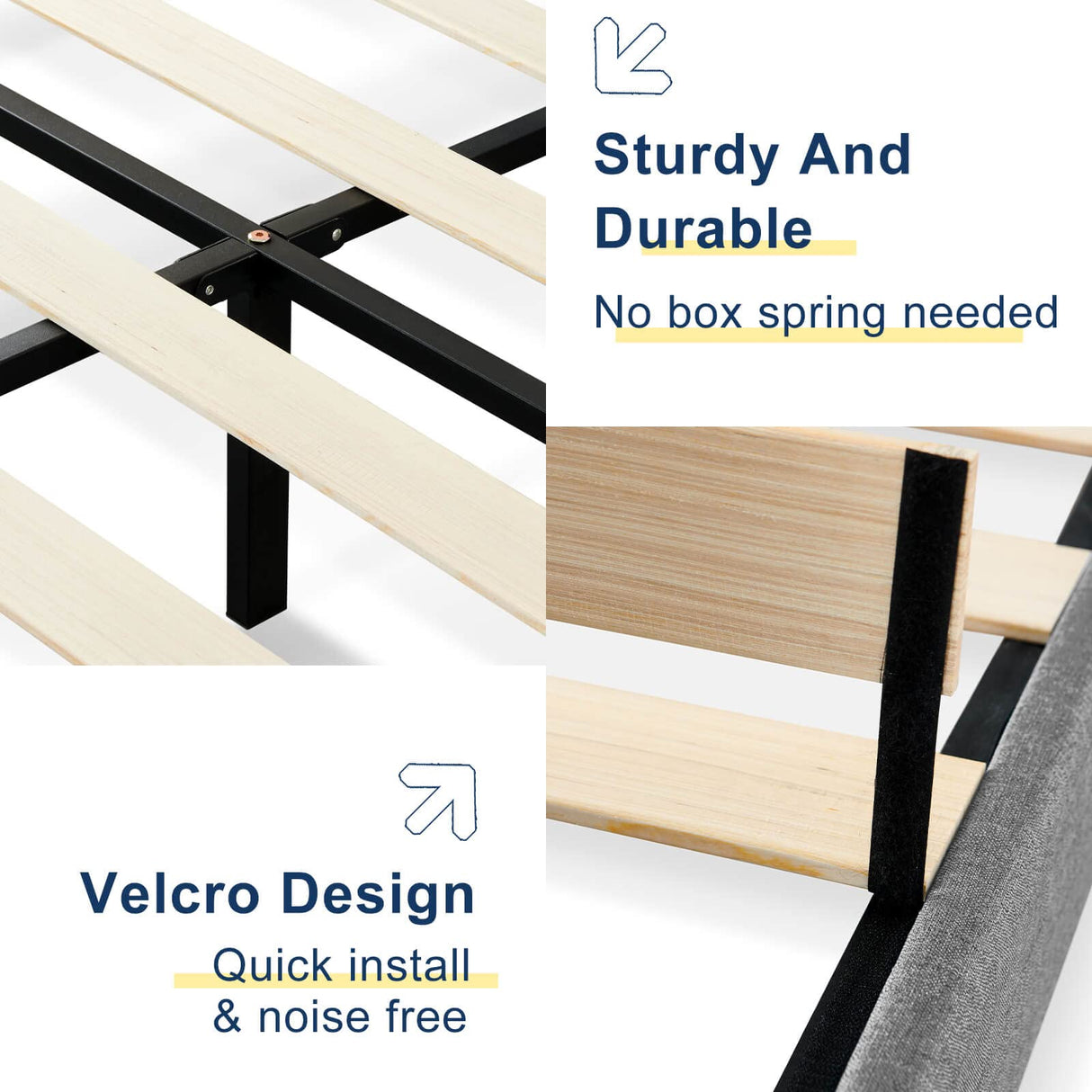 King Size Bed Frame with Adjustable Headboard, Linen Fabric Wrap, Strong Frame