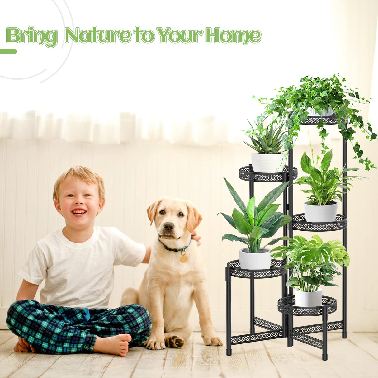 5 Tier Foldable Metal Plant Stand Corner Tall Plant Shelf