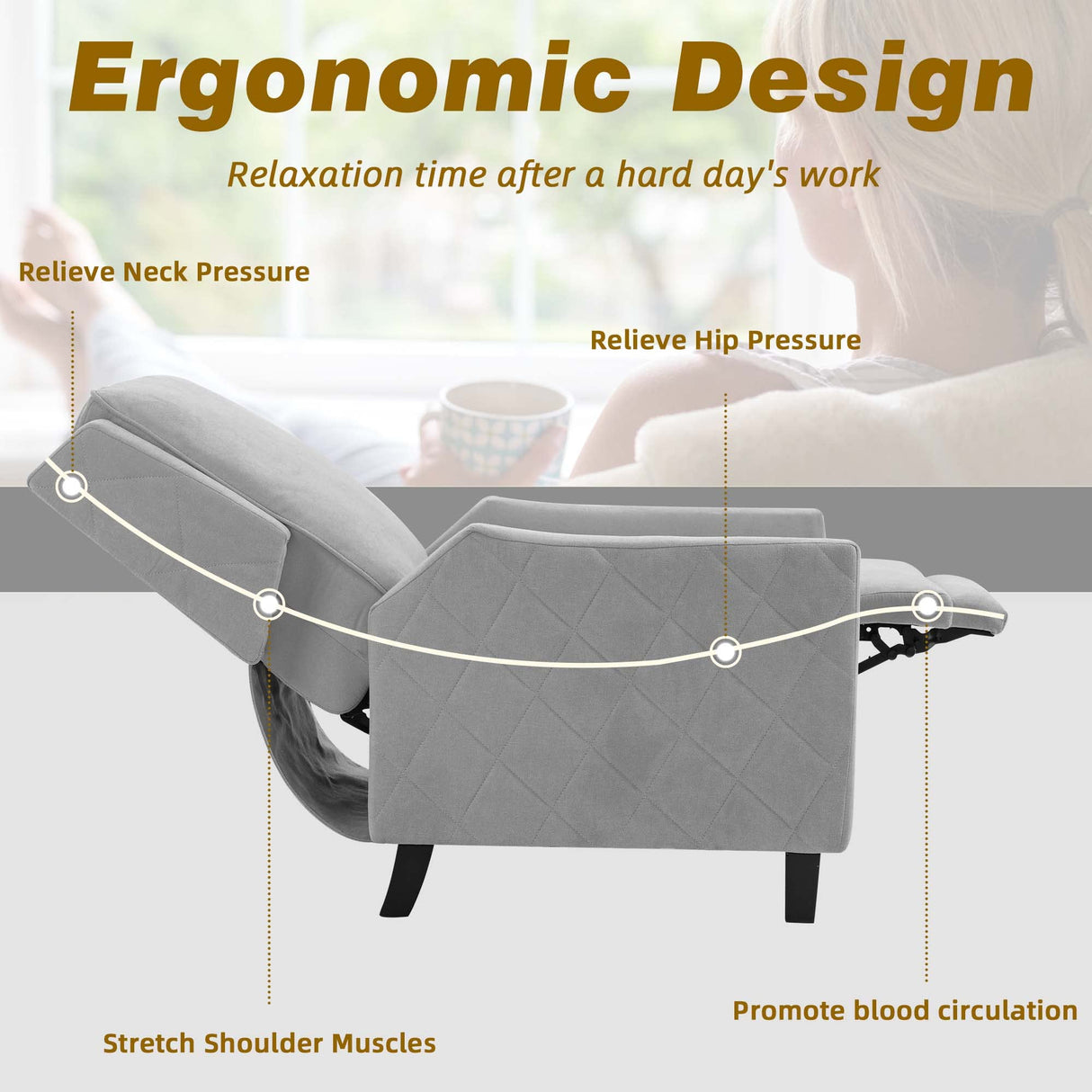 CloudEase Push-Back Recliner Chair Tufted Armchair with Pop-Up Footrest