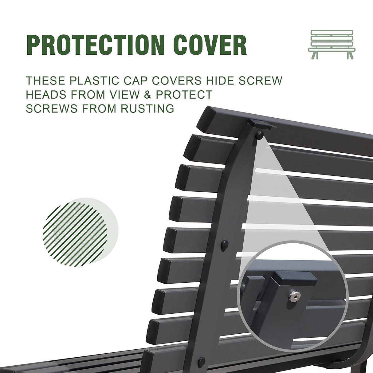 Outdoor Aluminum Garden Bench, Patio Porch Chair Furniture, Slatted Design