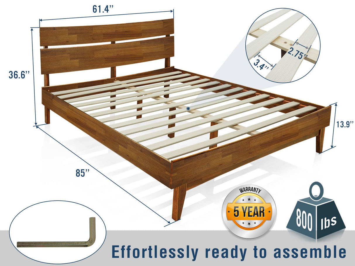Bed Frame with Headboard Solid Wood Platform Bed