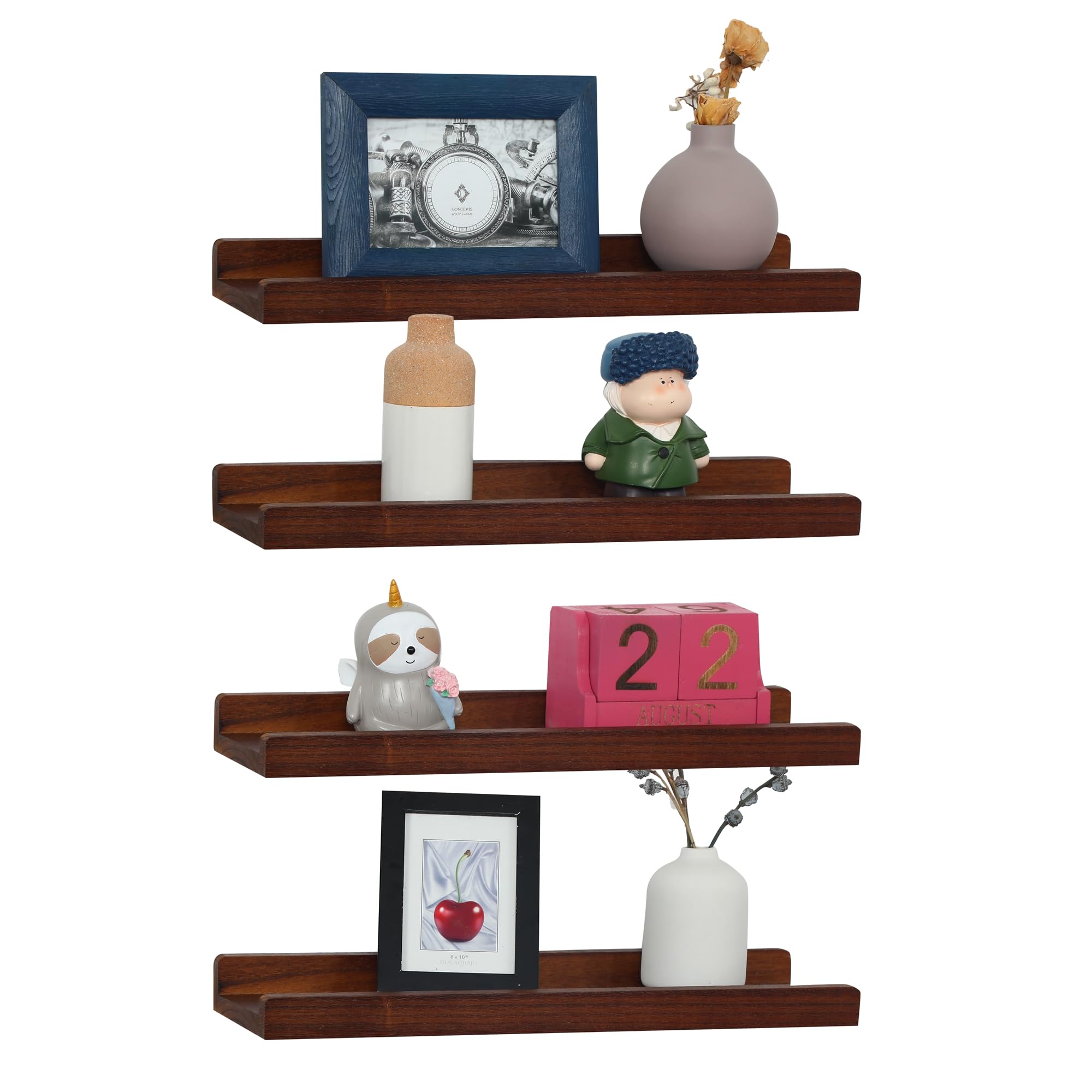 Picture Shelf with Ledge,Photo Ledge Shelves Set of 4,Rustic Wood Storage Display Wall