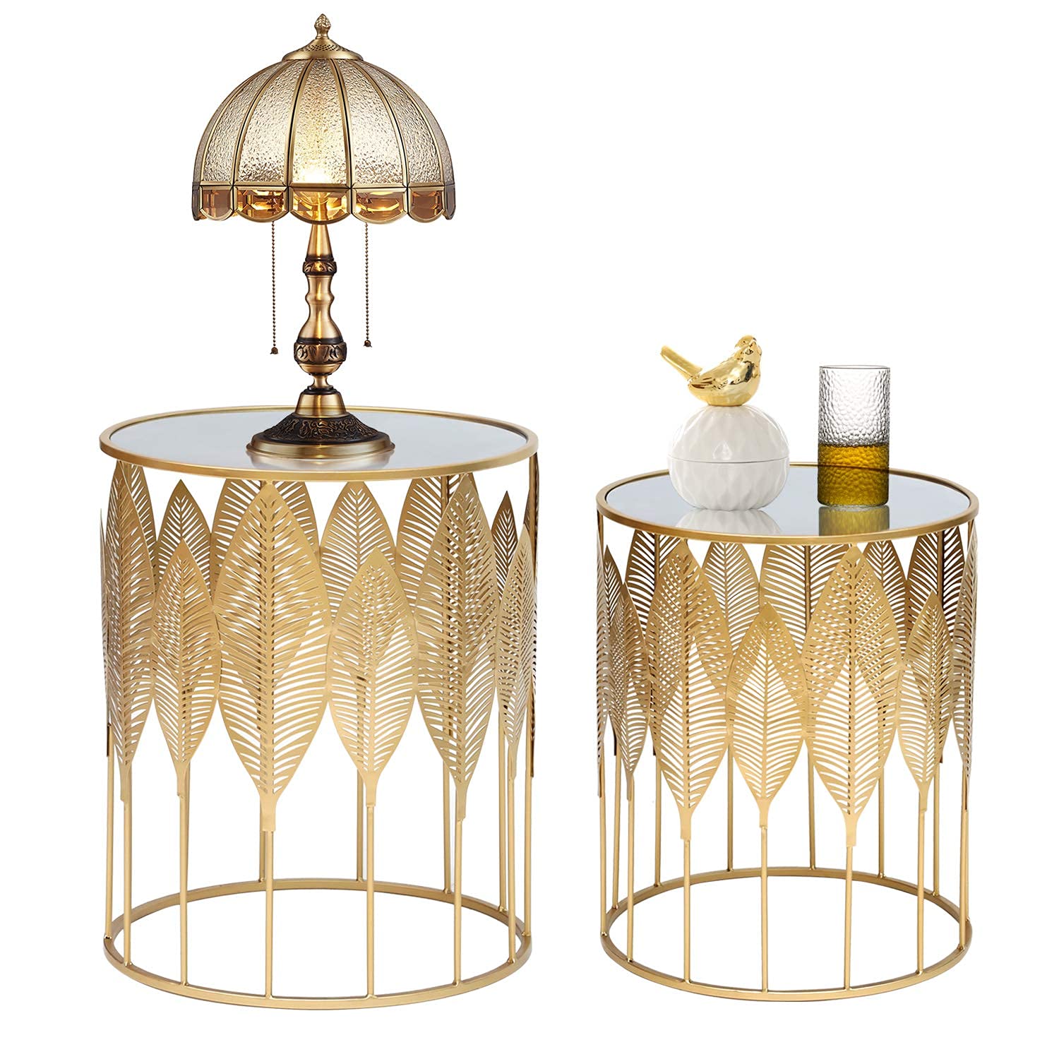 End Tables Set of 2, Gold Nesting Side Coffee