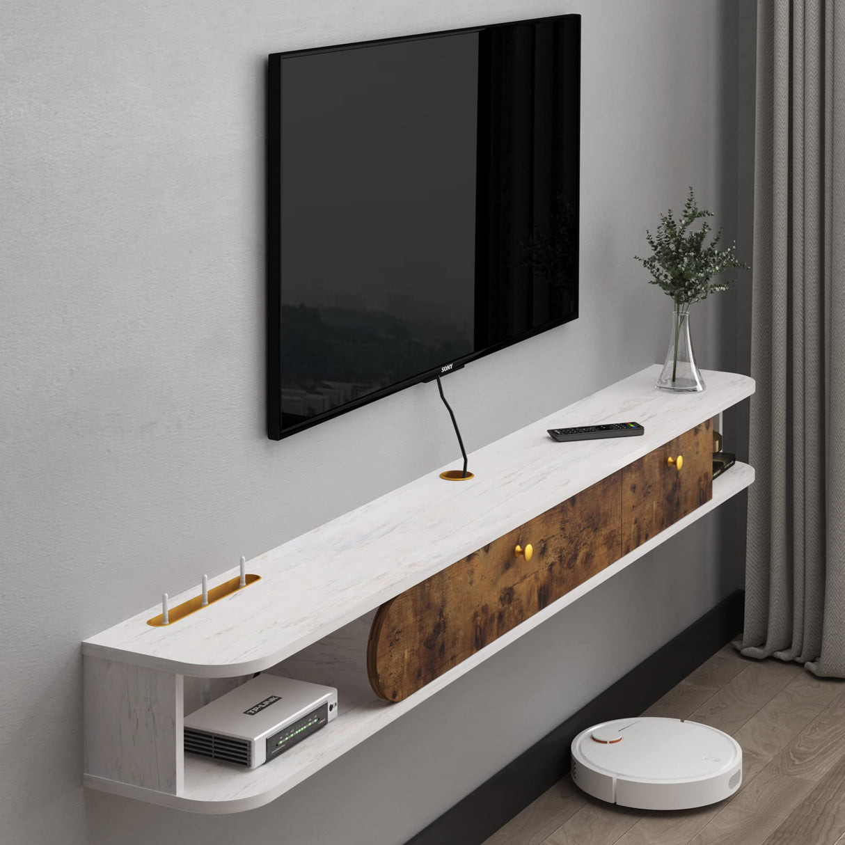 Floating TV Unit, 71'' Wall Mounted TV Cabinet, Floating Shelves