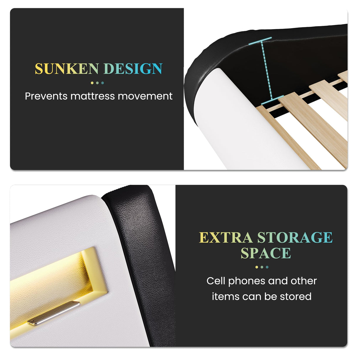 Upholstered Modern Bed Frame with LED Headboard/Mattress Foundation