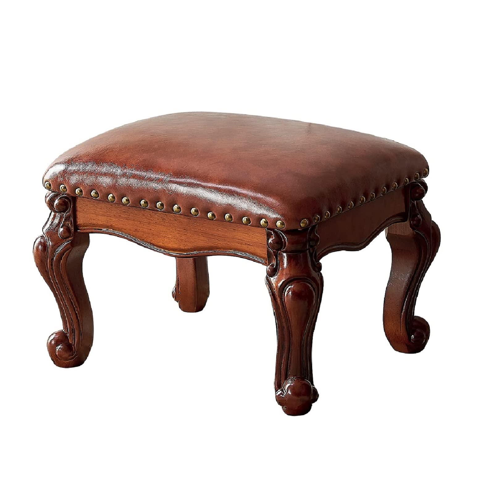 Foot Stool Microfiber Leather Ottoman Wooden Vintage Stool