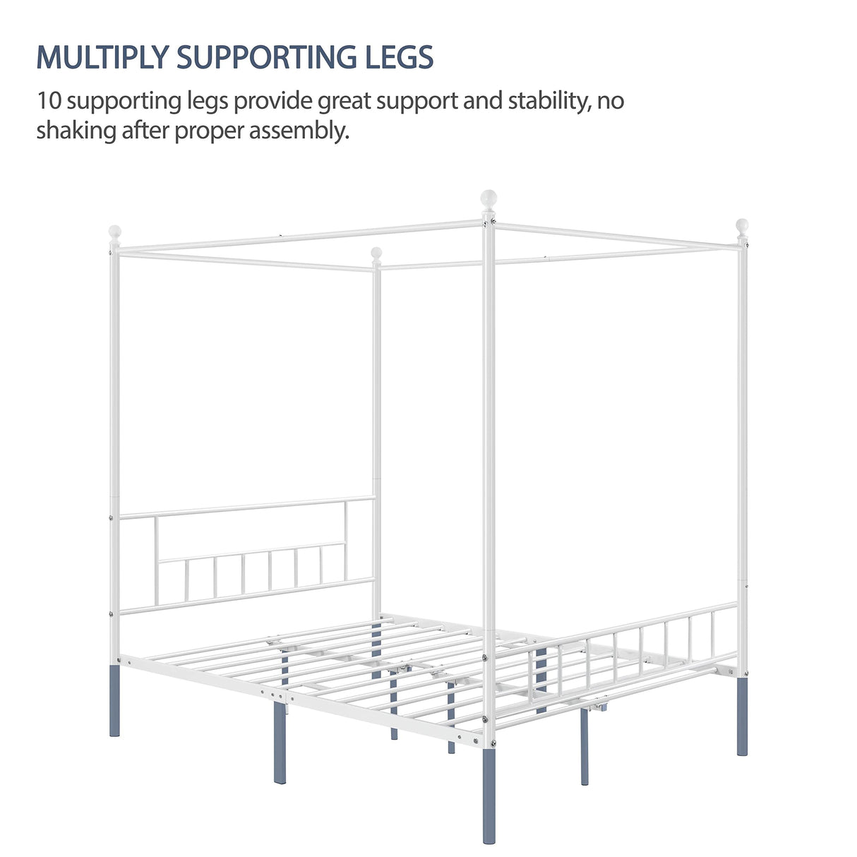 Metal Canopy Platform Bed Frame Four-Poster Canopied Bed Mattress Foundation
