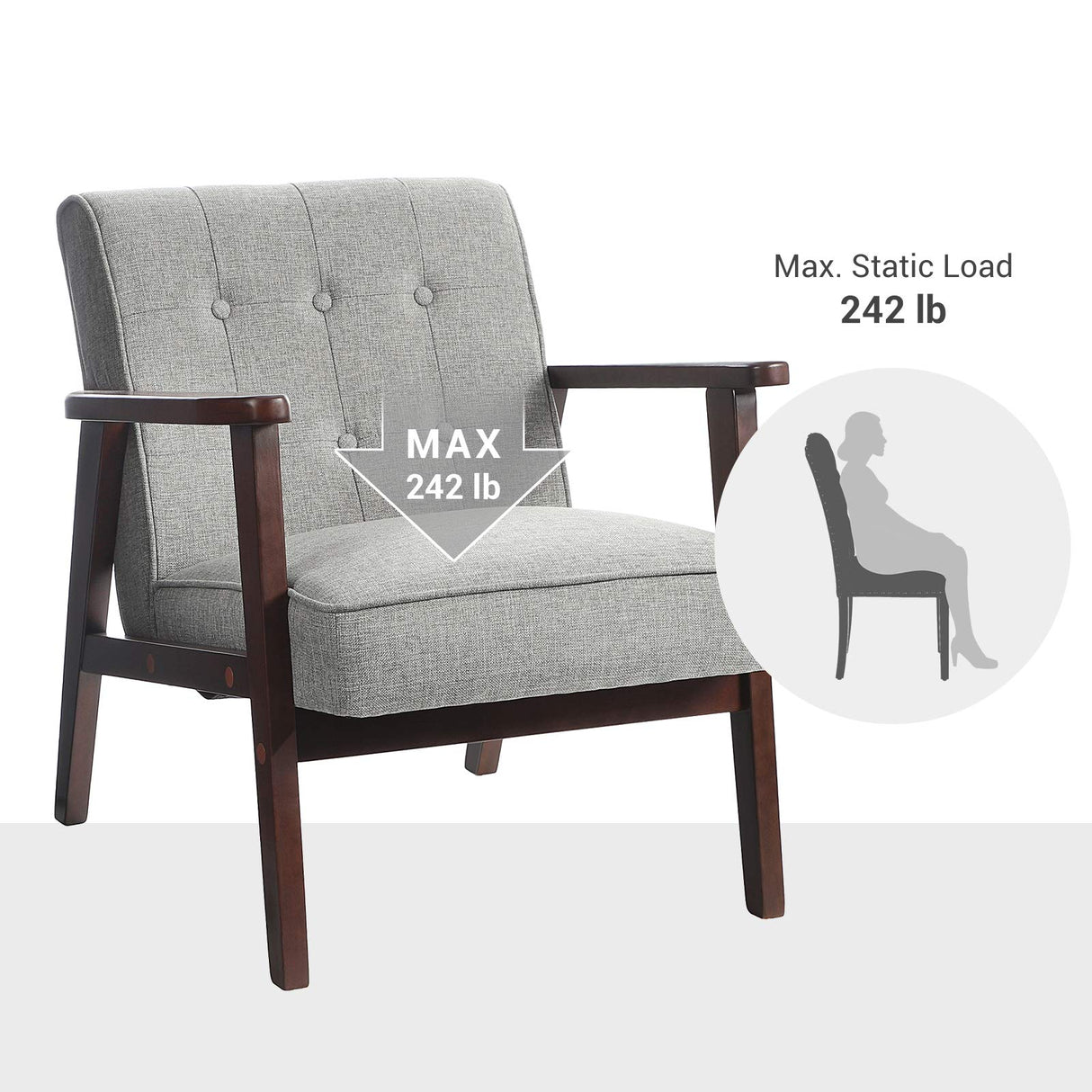 Leisure Chair with Solid Wood Armrest and Feet, Mid-Century Modern Accent Sofa