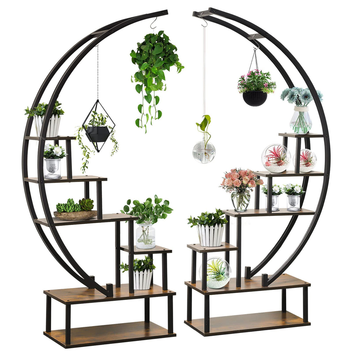 ElevenS 2-Piece 6-Tier Half Moon Metal Plant Stand