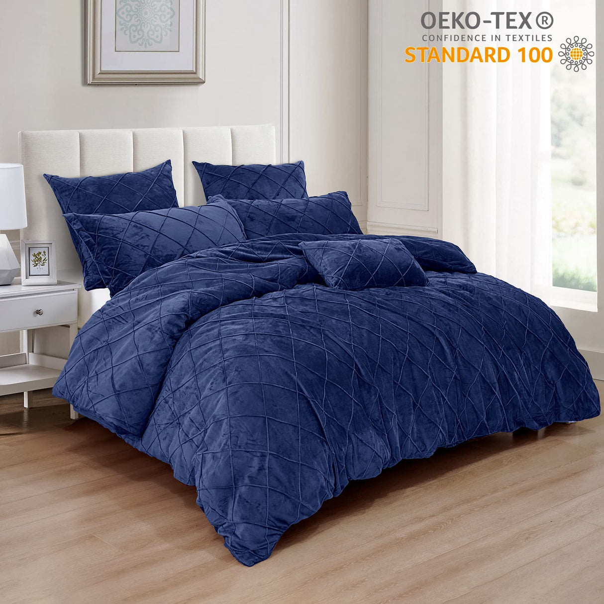 Pleated Velvet Comforter Set Queen, 5PCS Ultra Soft Warm Comforter Set for Fall