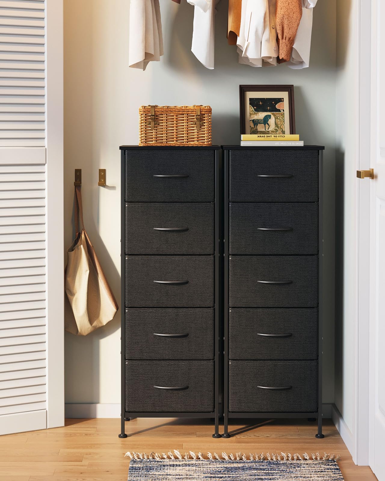 Dresser for Bedroom with 5 Storage Drawers, 48" Tall Dresser Chest of Drawers Fabric