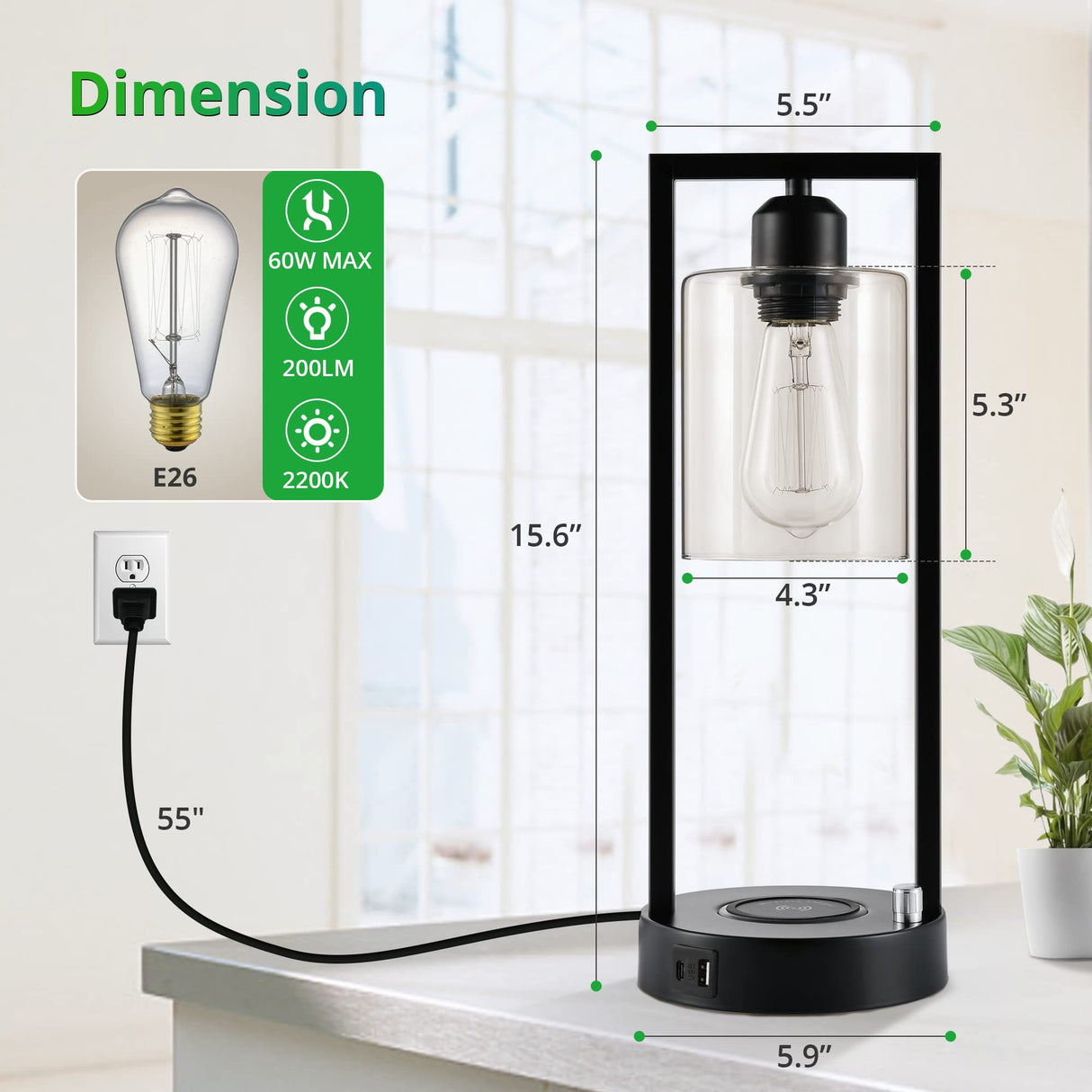 Set of 2 Wireless Charging Table Lamps with AC Outlet and 2 USB Ports