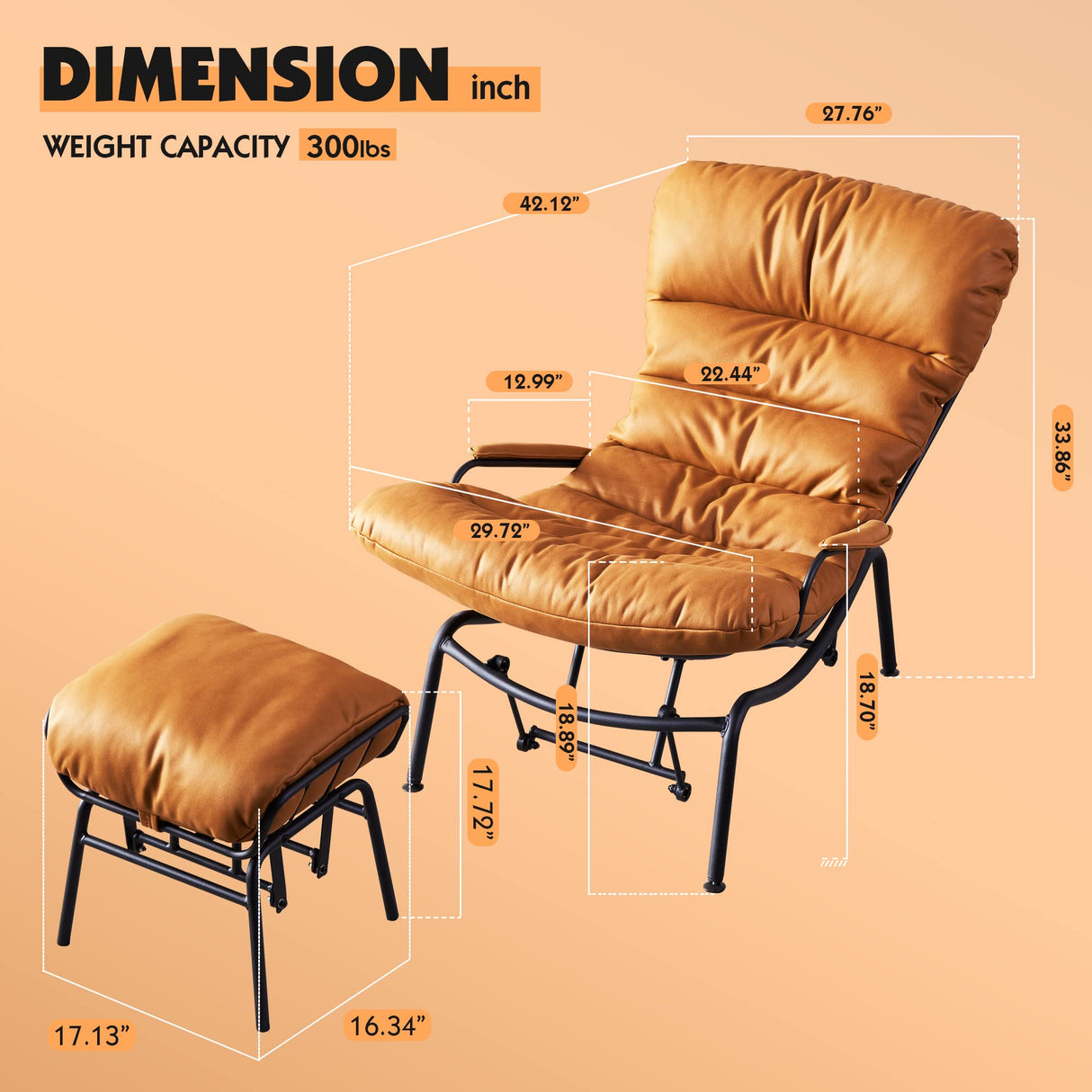 Living Room Accent Chair with Ottoman, Mid Century Modern Rocking Chair