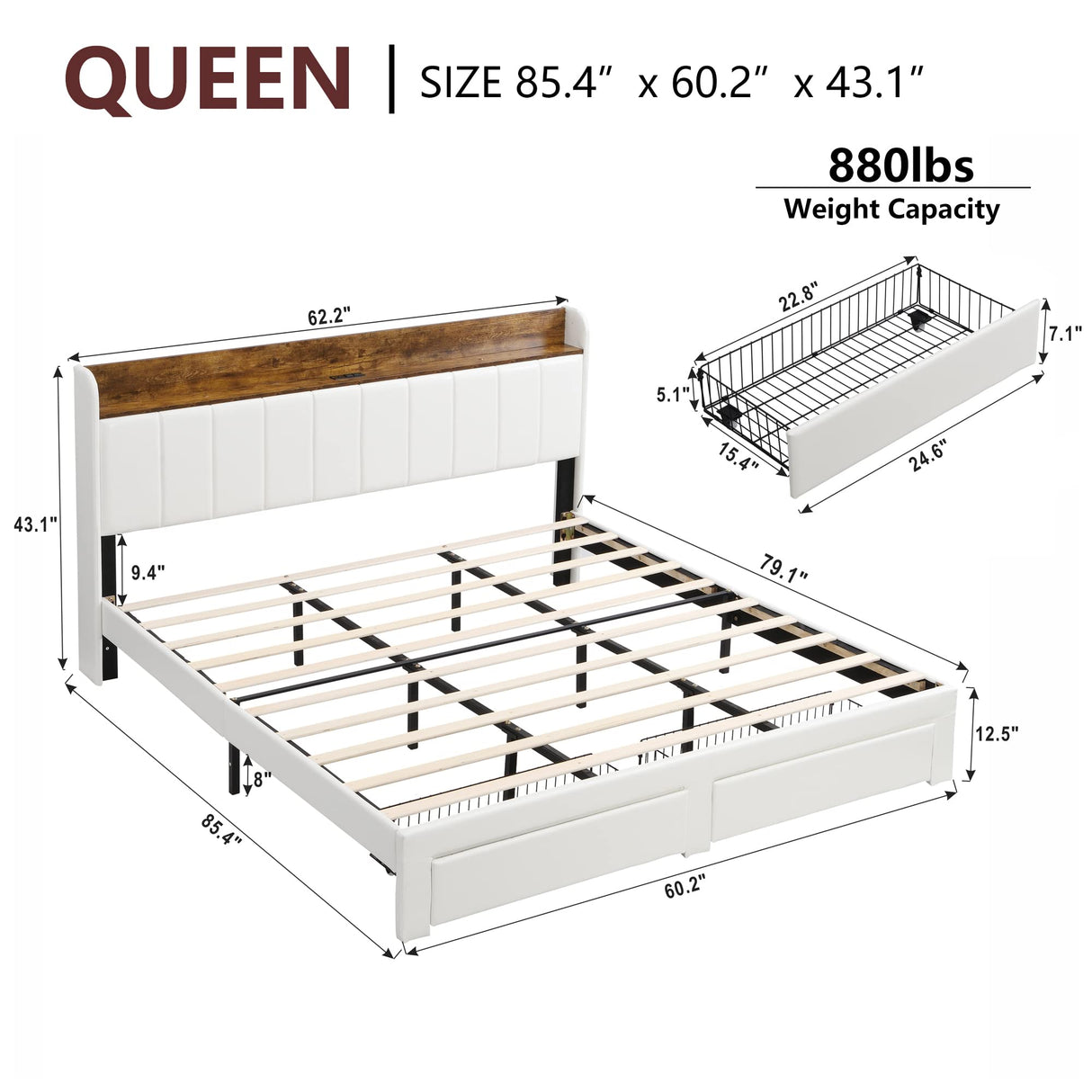 Upholstered Bed Frame Queen Size with Headboard, Platform Queen Bed Frame