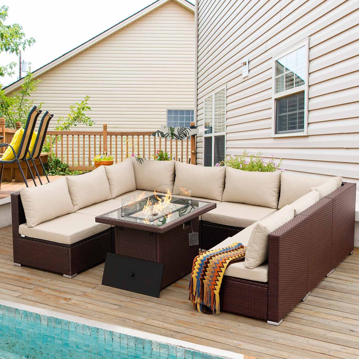 Large Size PE Rattan Outdoor Patio Furniture Sectional Sofa Sets