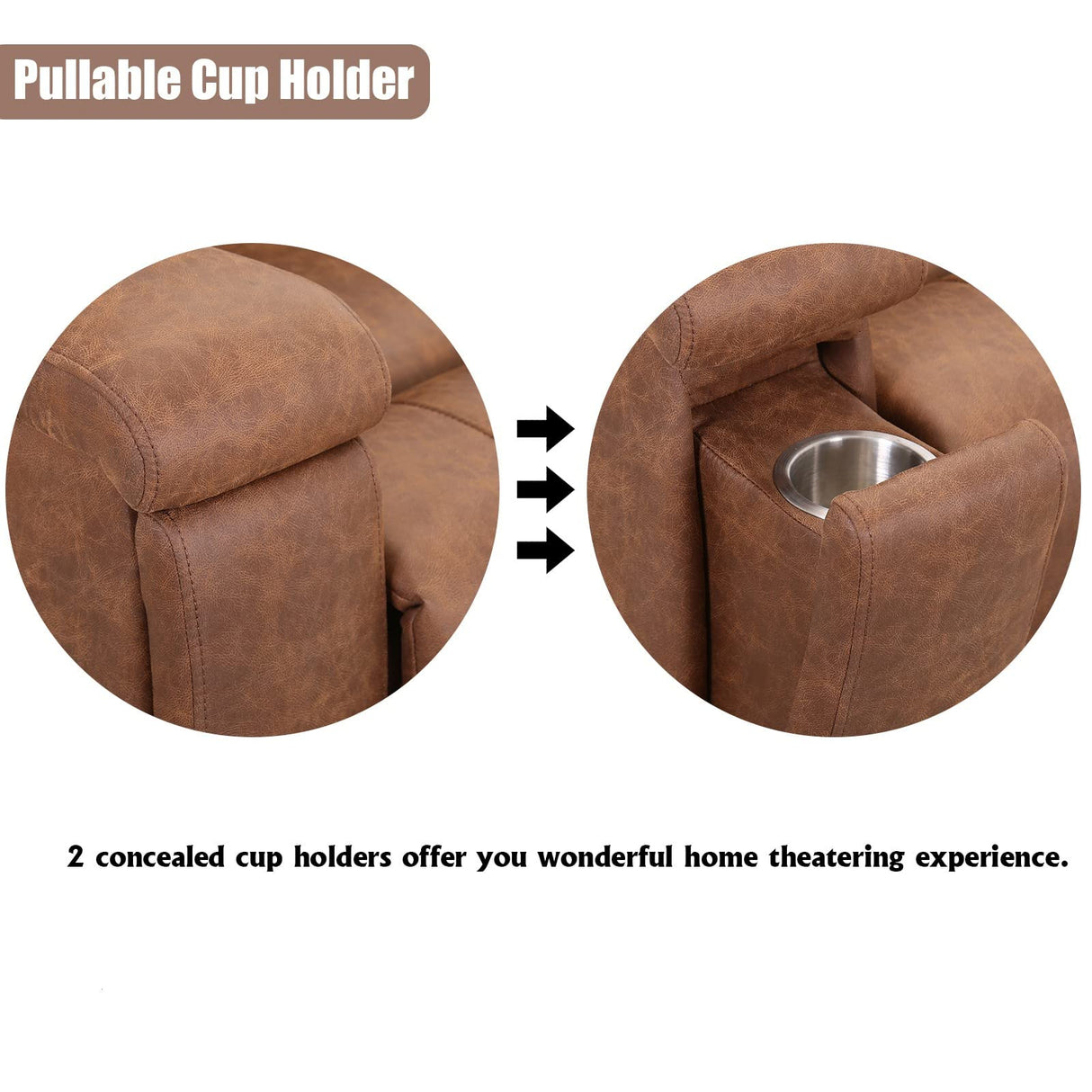 LuxeCove Manual Recliner Chair – Faux Leather, 145° Recline & Hidden Cup Holders