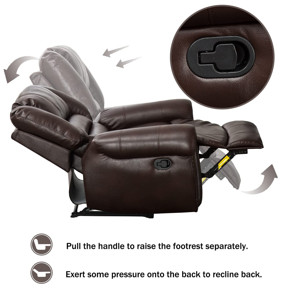 VintaRest Manual Leather Recliner with Overstuffed Backrest