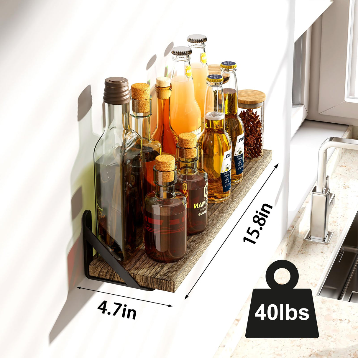 Floating Shelves Wall Shelves Width 4.7in Rustic Wood Set of 8, Wall Storage Shelves