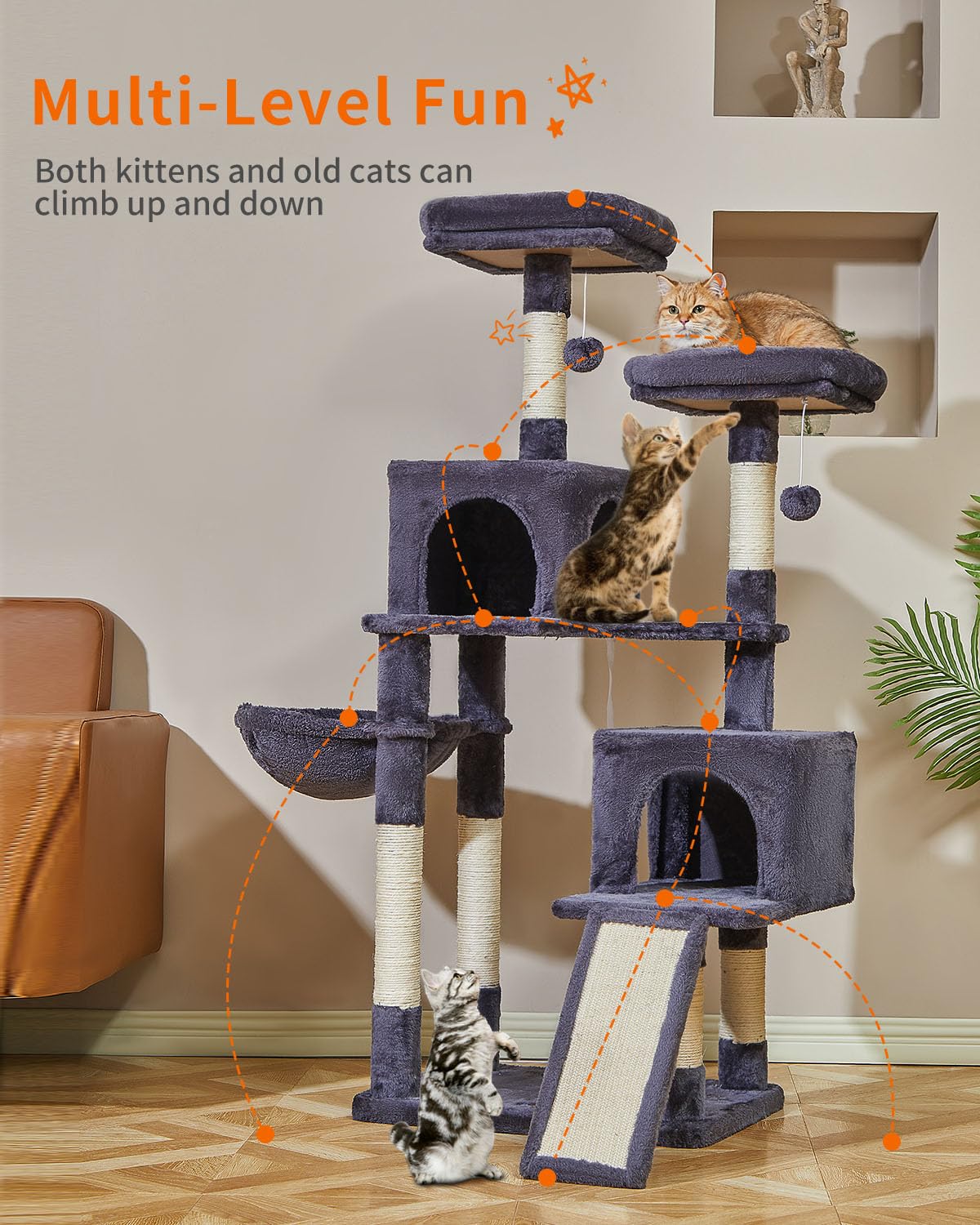 56.3-Inch Cat Tree, Cat Tower with Scratching Posts