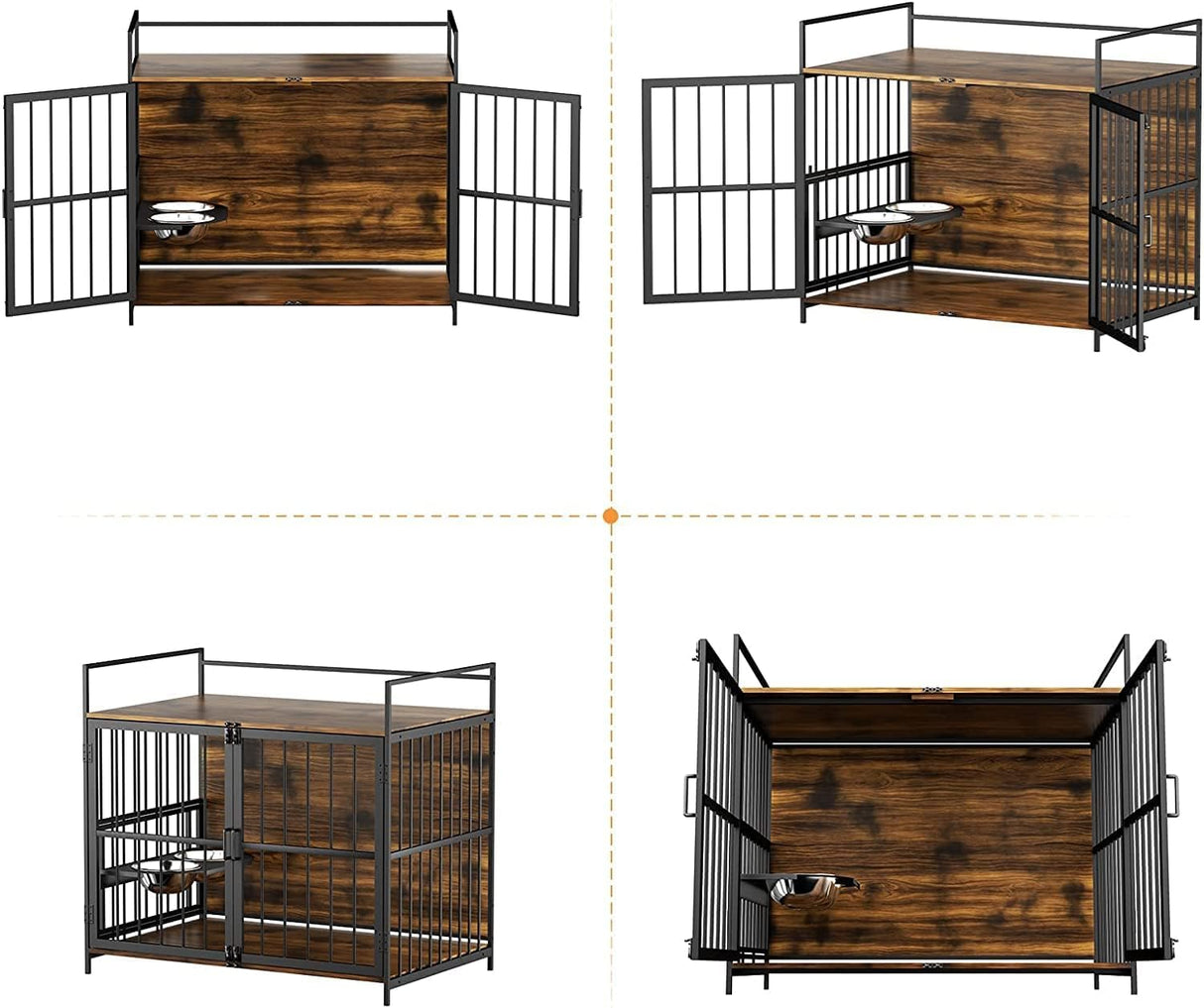 Furniture Style Large Dog Crate with 360° & Adjustable Raised Feeder for Dogs