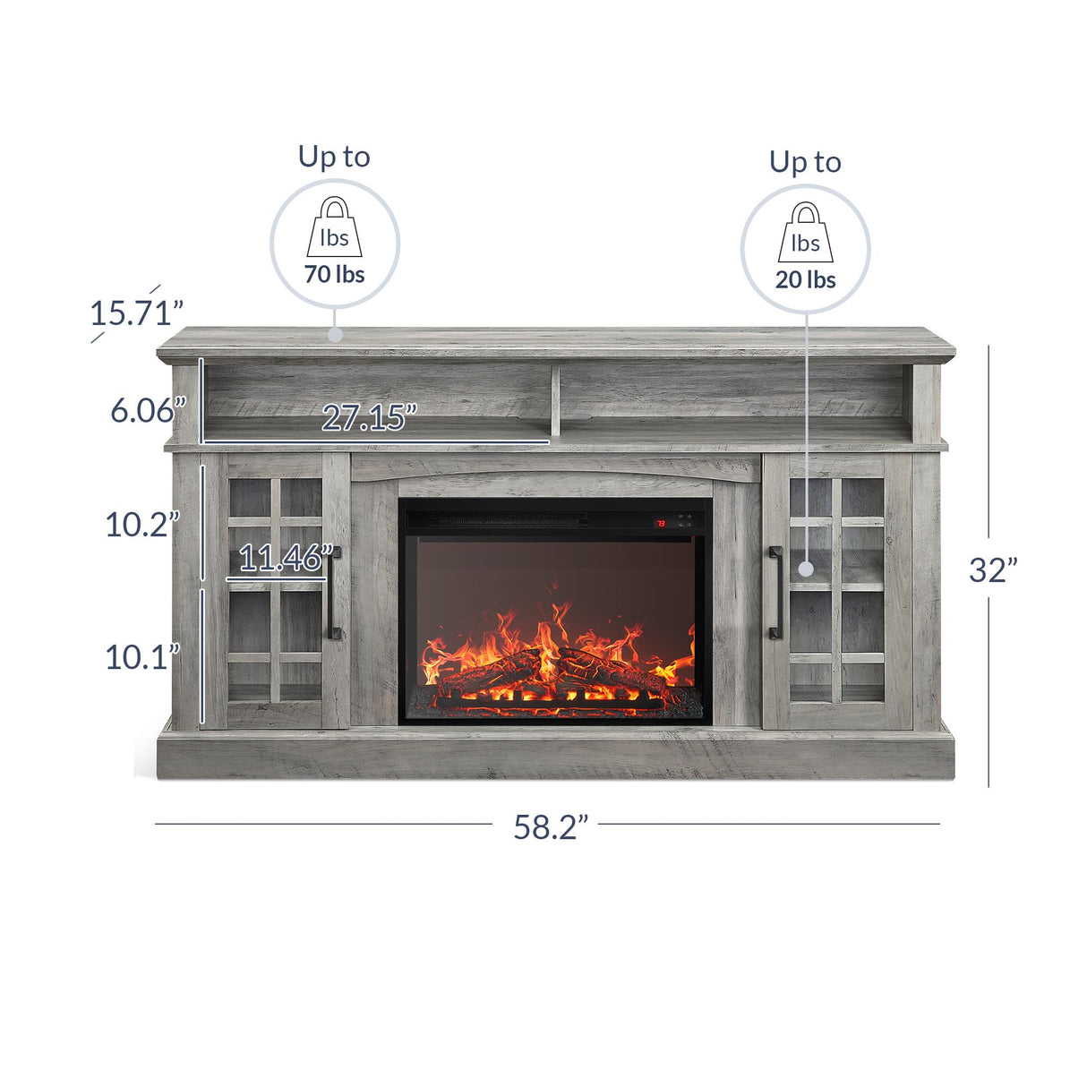 Traditional 58" Rustic TV Stand with 23" Electric Fireplace Heater