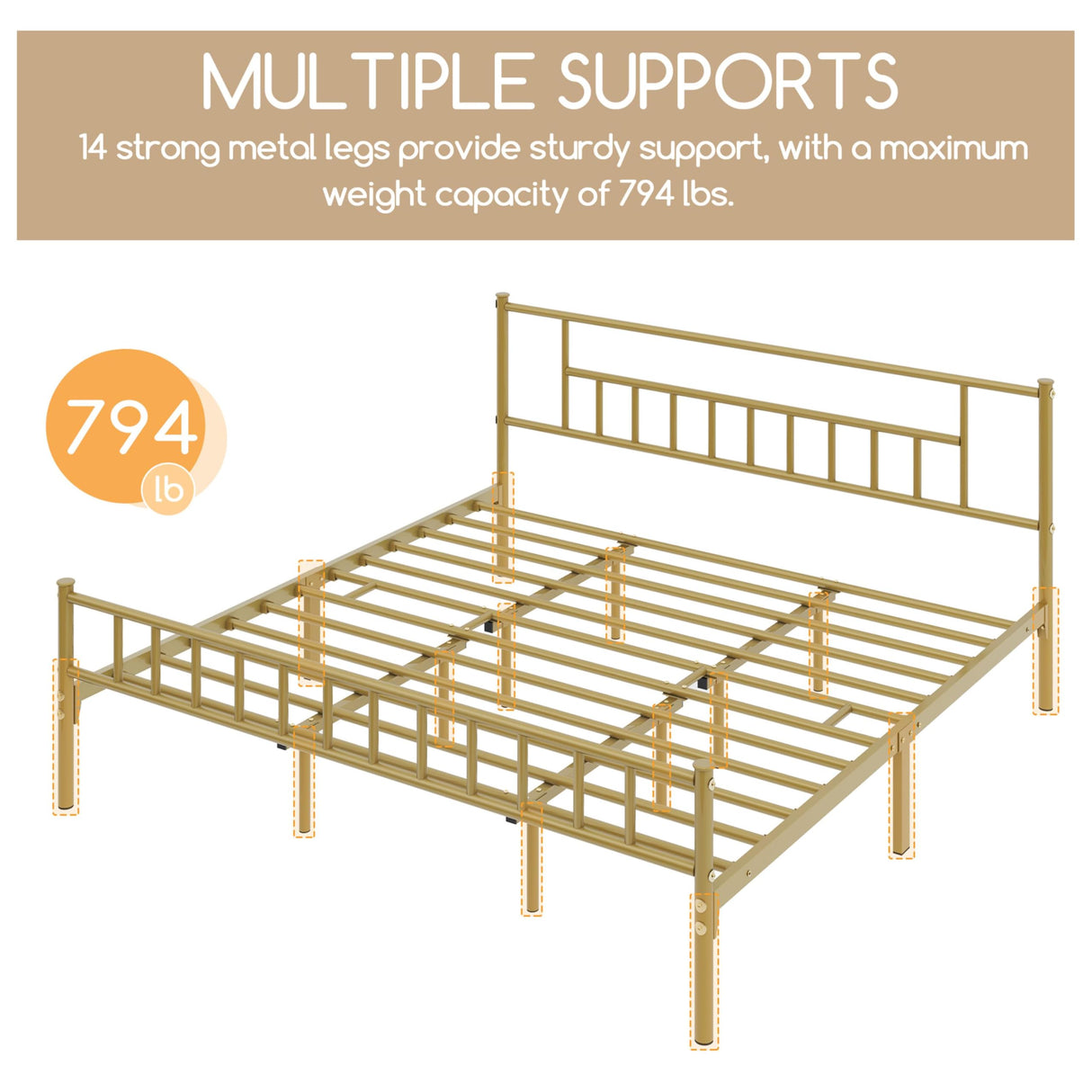 13 inch King Size Metal Bed Frame with Headboard and Footboard Platform