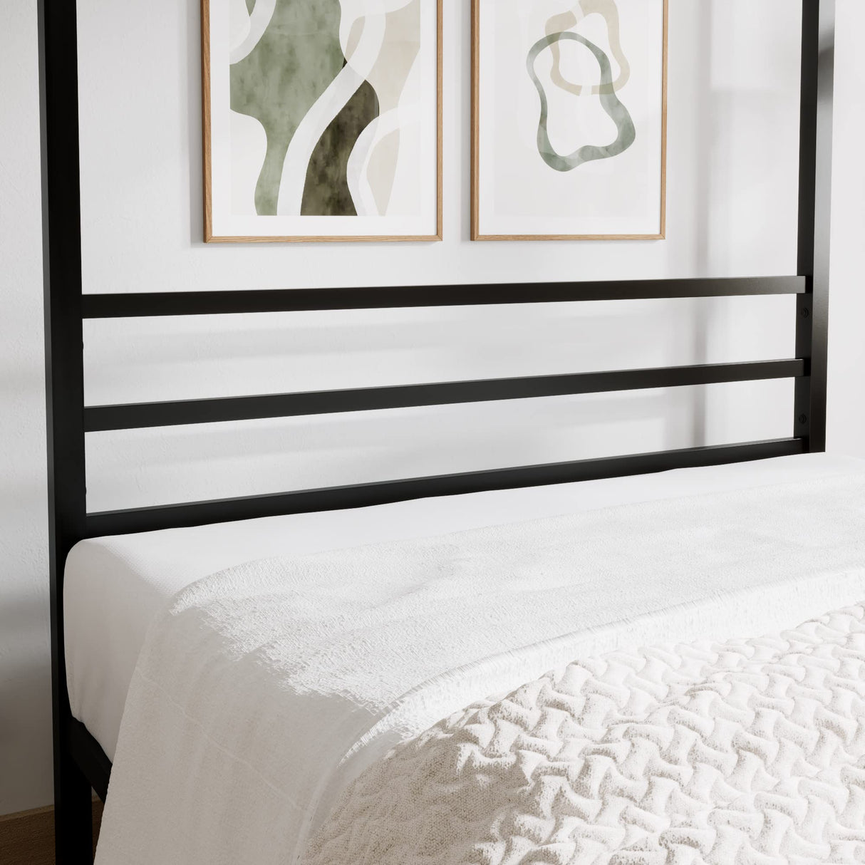 Full Size Metal Canopy Bed Frame, Modern Four-Poster Platform Bed Frame