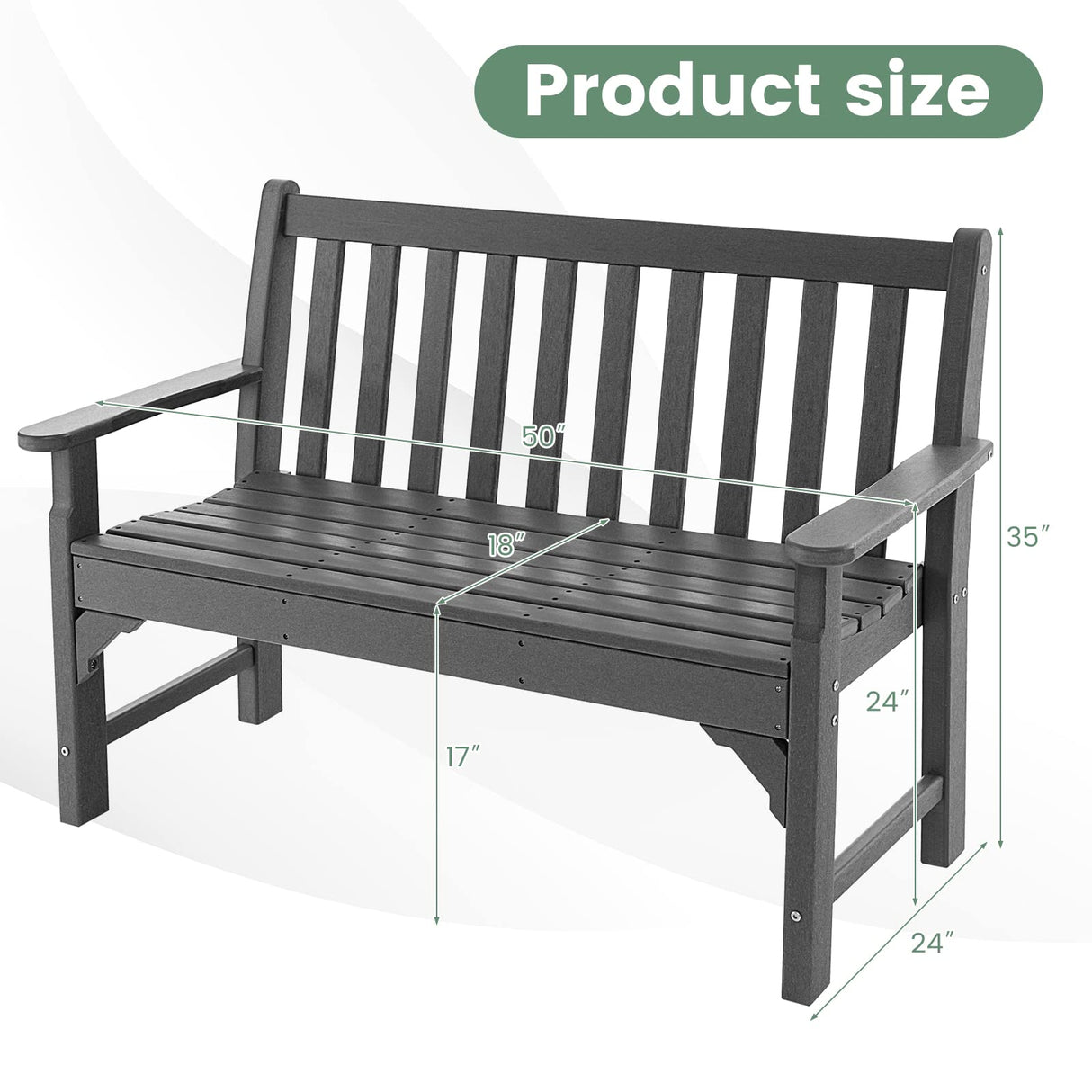 Outdoor Patio Garden Bench - All-Weather HDPE Patio Bench with Backrest
