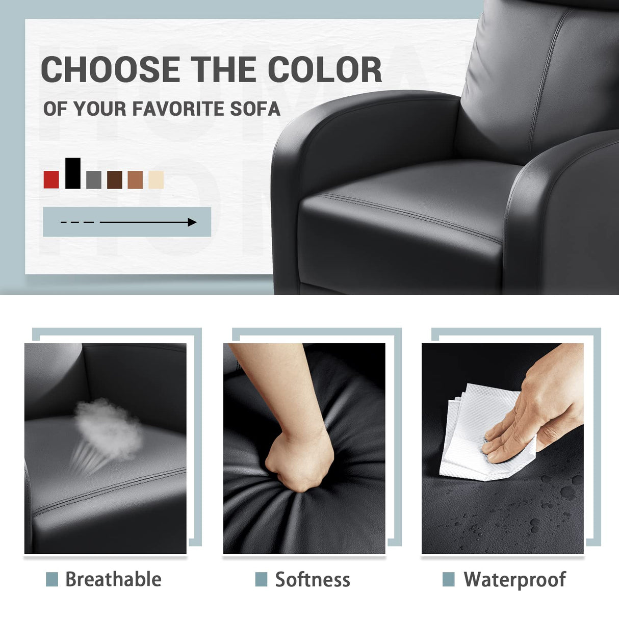 Recliner Chair Padded Seat Pu Leather for Living Room Single Sofa