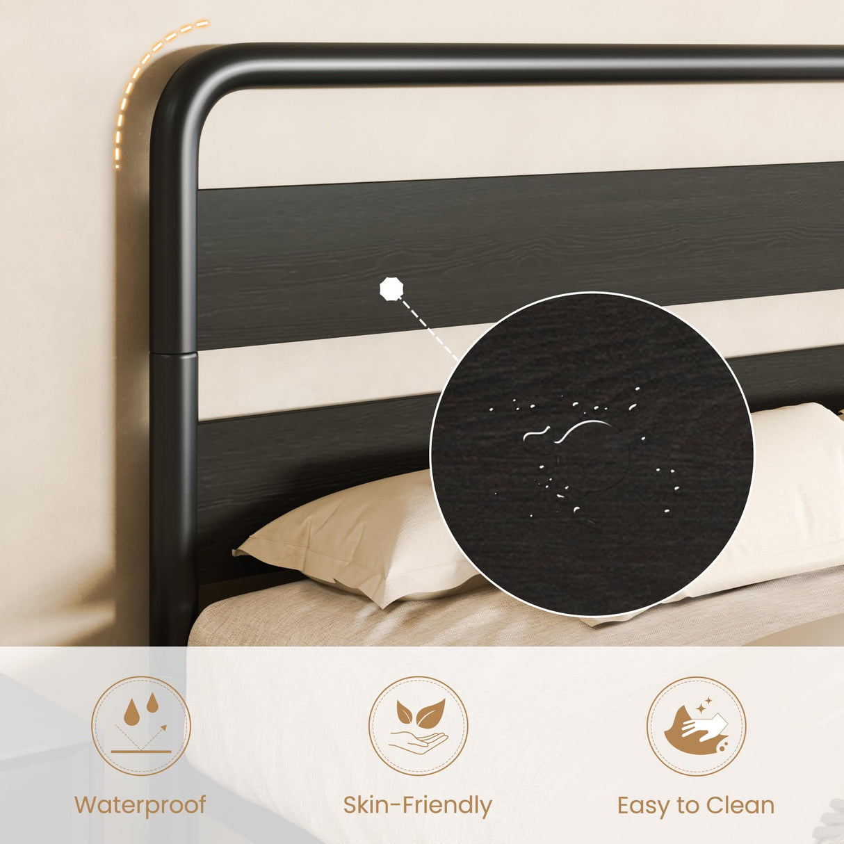 Queen Size Metal Bed Frame with Wooden Headboard and Footboard, Heavy Duty