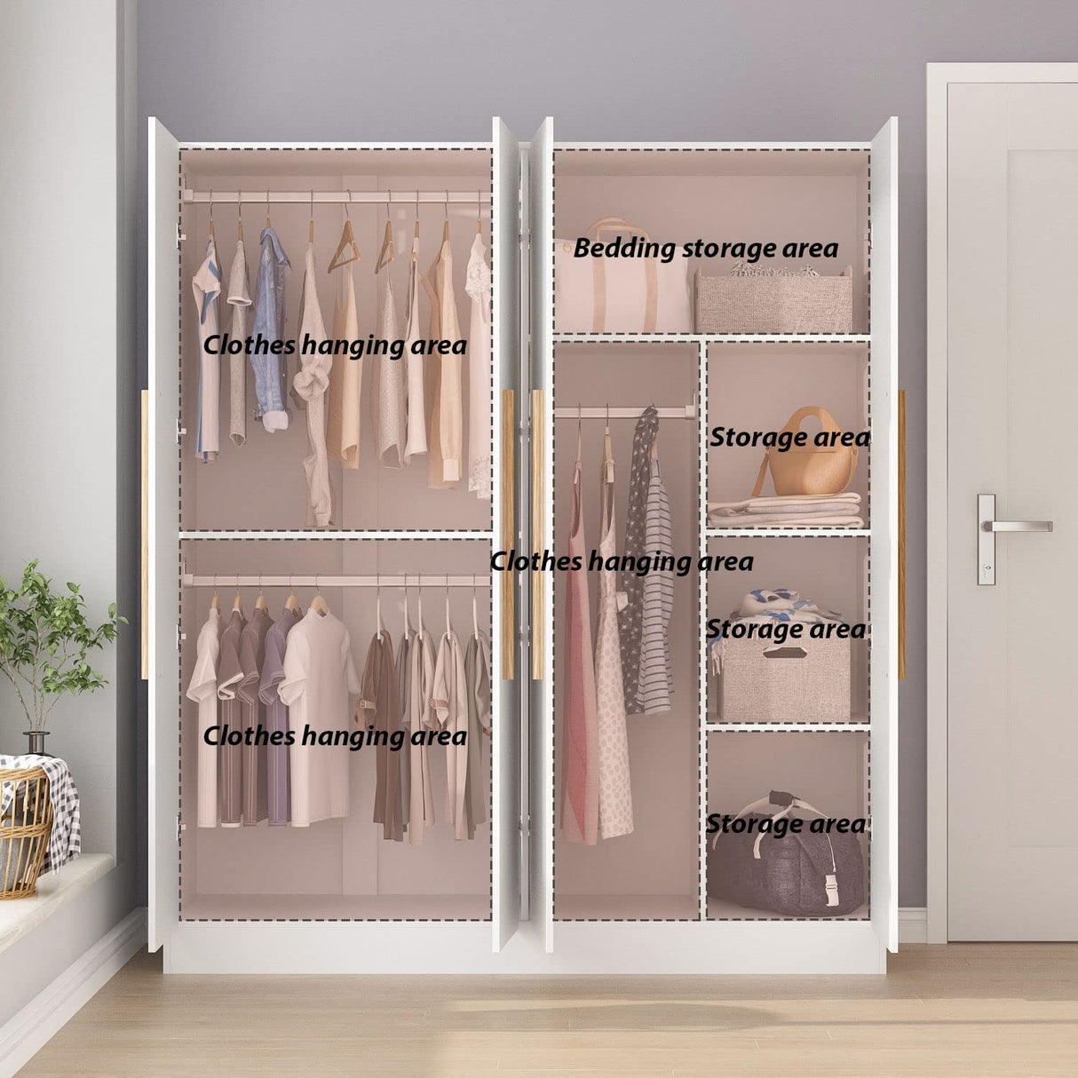 4 Door Wardrobe Armoires and Wardrobes with Storage Shelevs