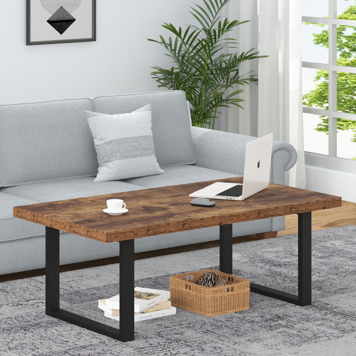 Rustic Living Room Table, Simple Industrial Rectangle Coffee Table