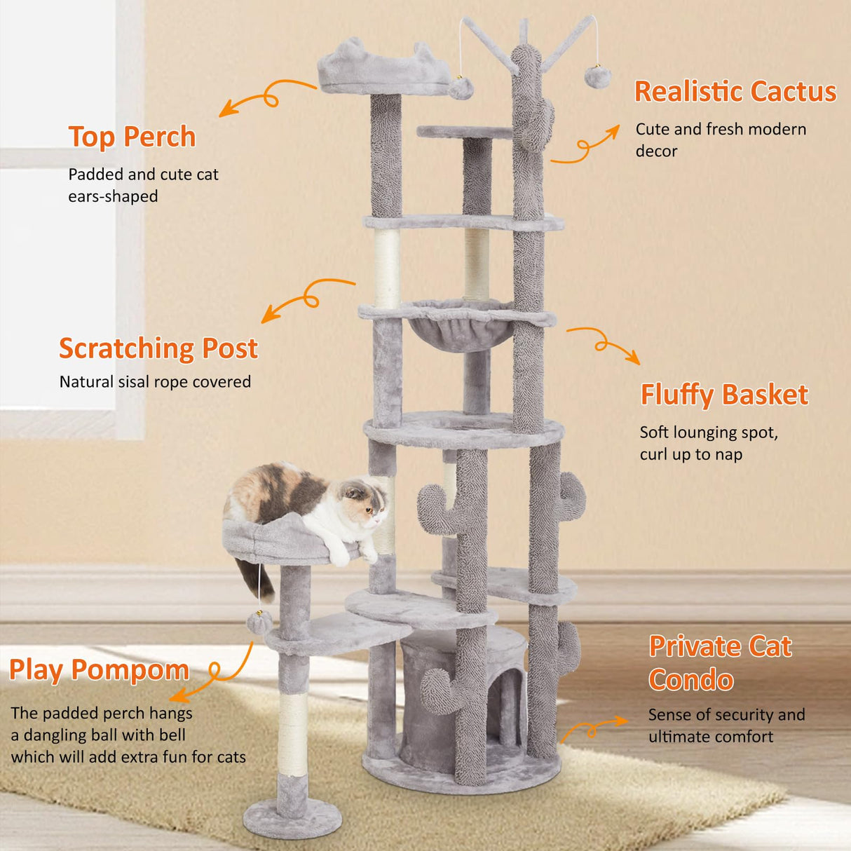 Cat Tree 71" Tall Large Cat Tower for Indoor Cats