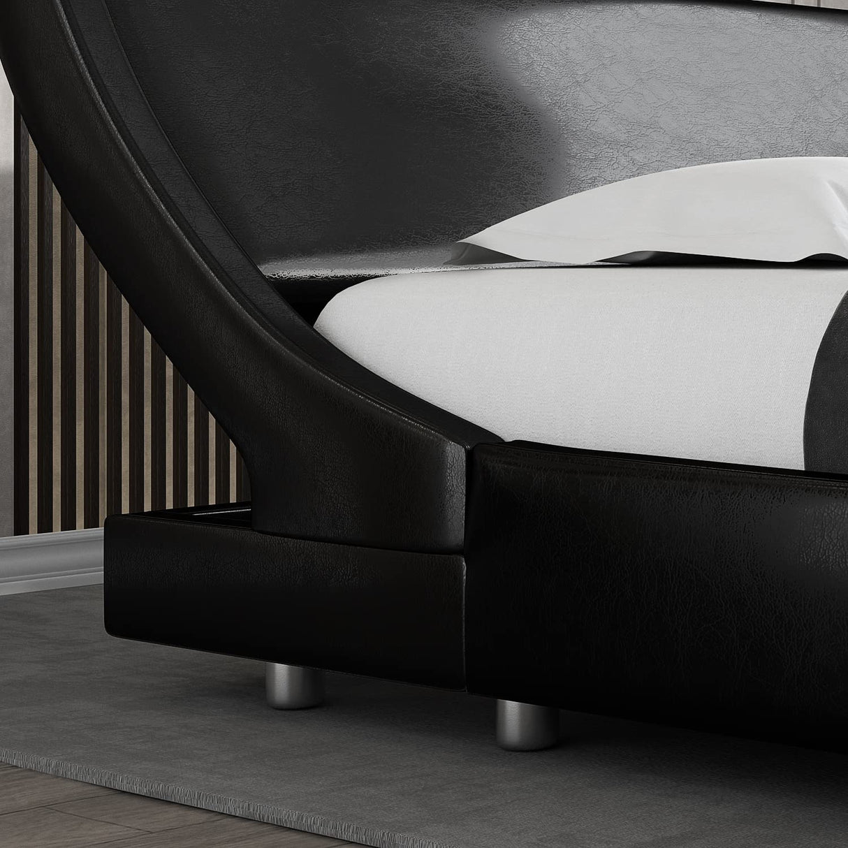 Upholstered King Size Platform Bed Frame Modern Low Profile Sleigh Bed