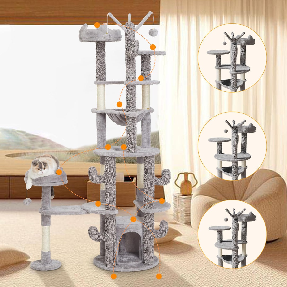 Cat Tree 71" Tall Large Cat Tower for Indoor Cats
