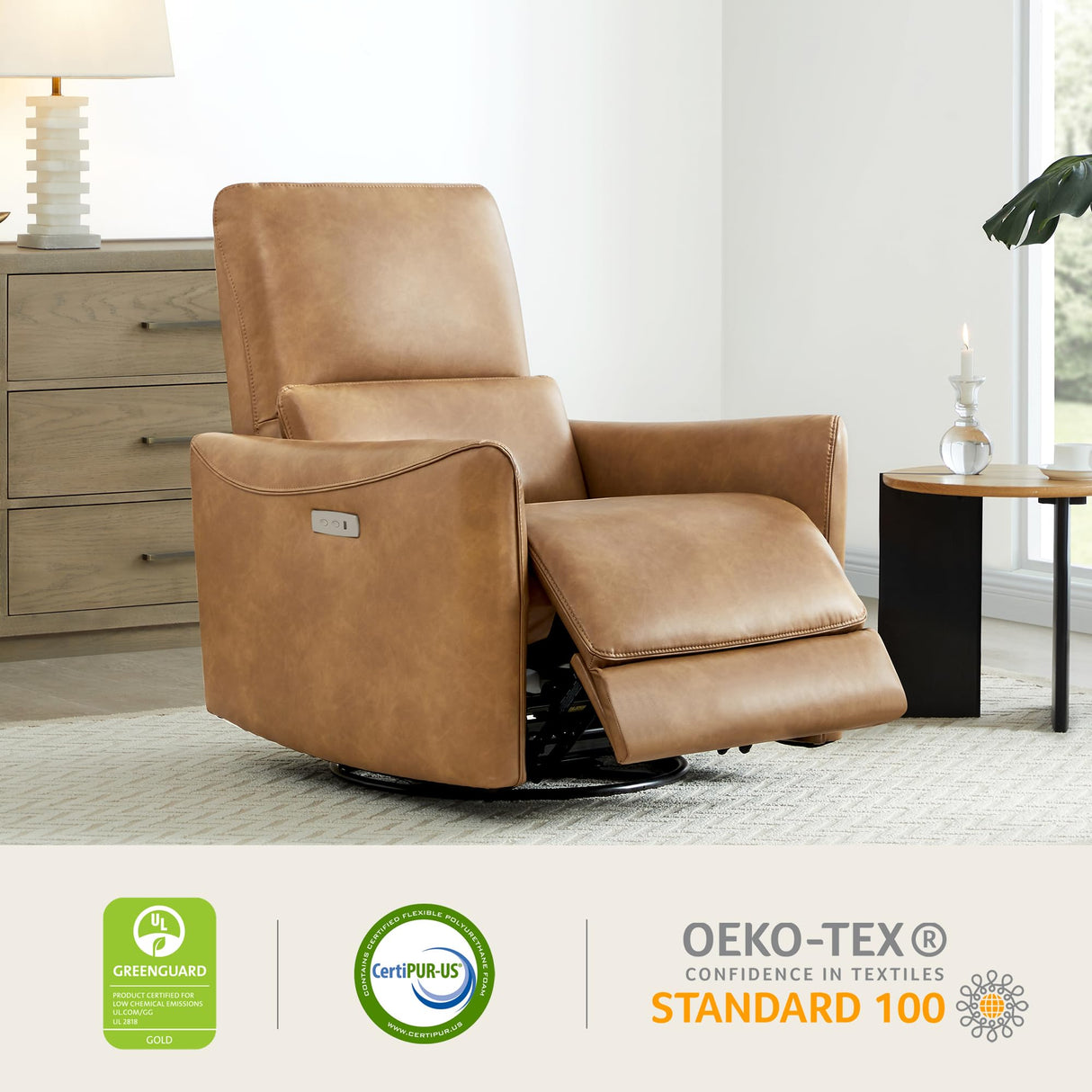 MomaLuxe Power Glider Recliner – Swivel Rocker, USB, Fixed Lumbar Support