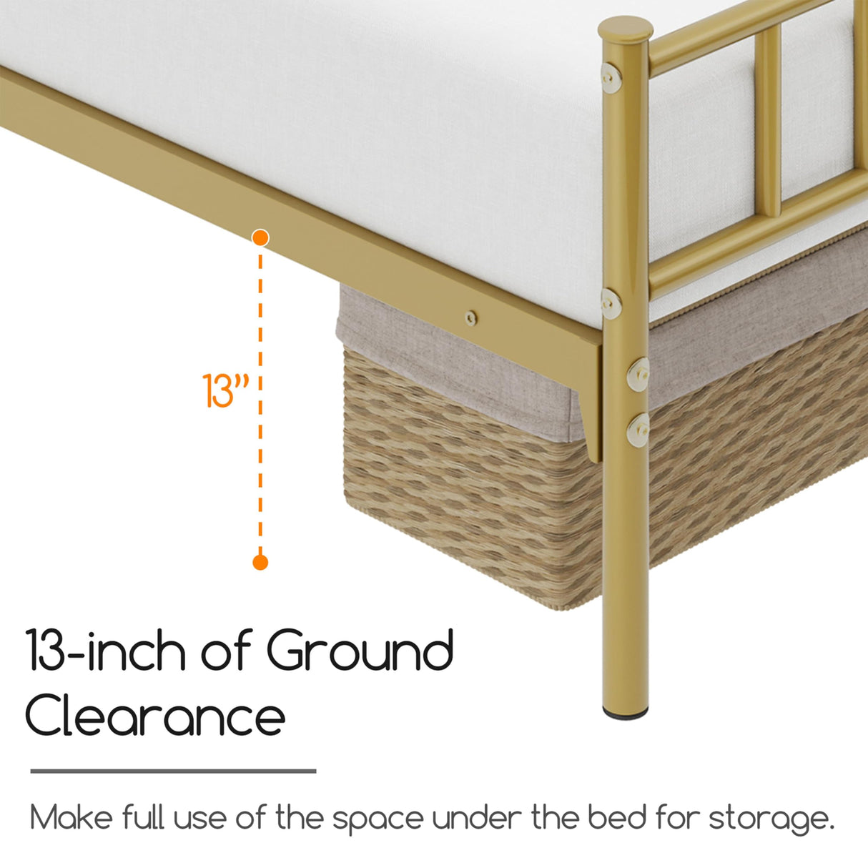 13 inch King Size Metal Bed Frame with Headboard and Footboard Platform