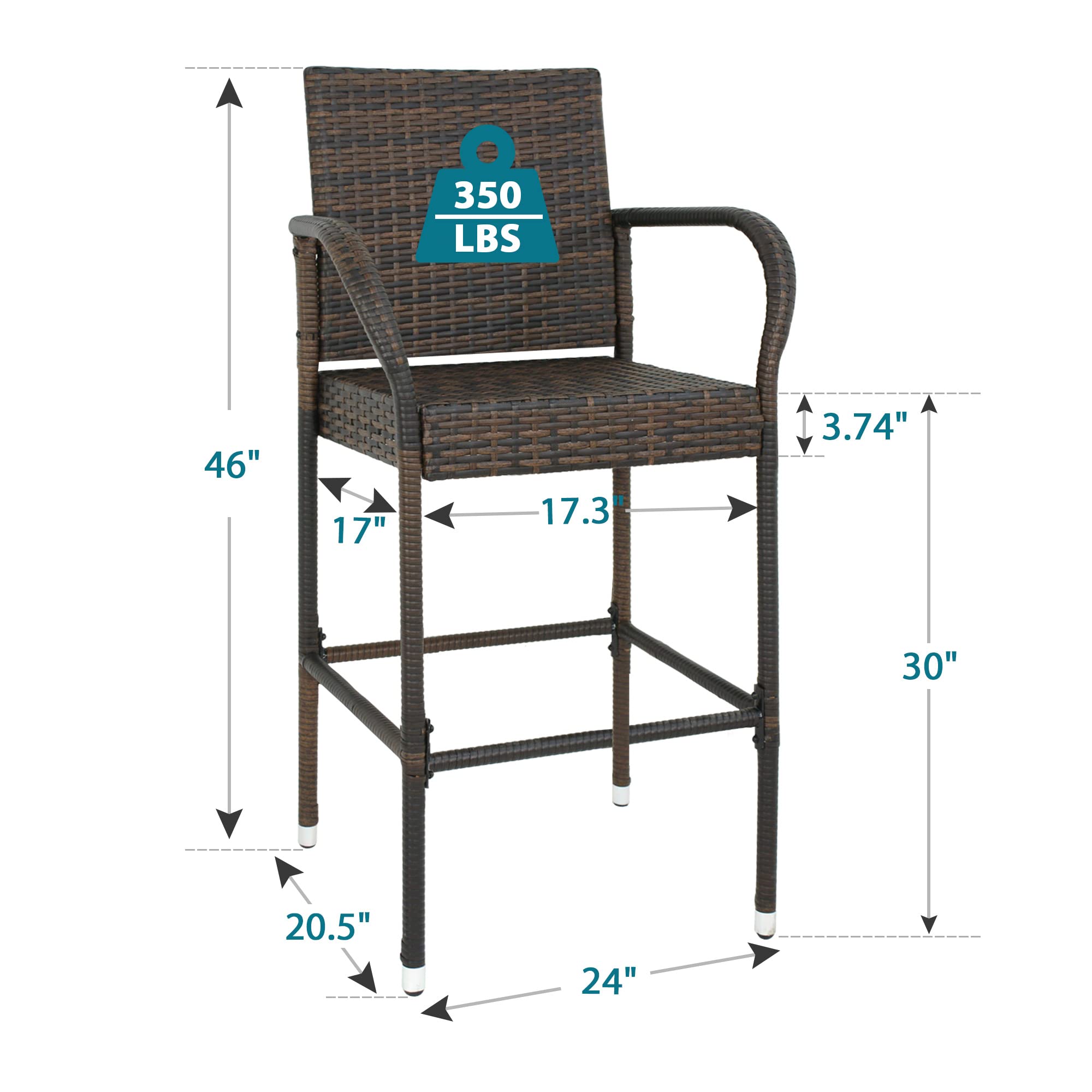 Upgraded Wicker Bar Stool Chairs Outdoor Backyard Rattan Chair w/Iron Frame