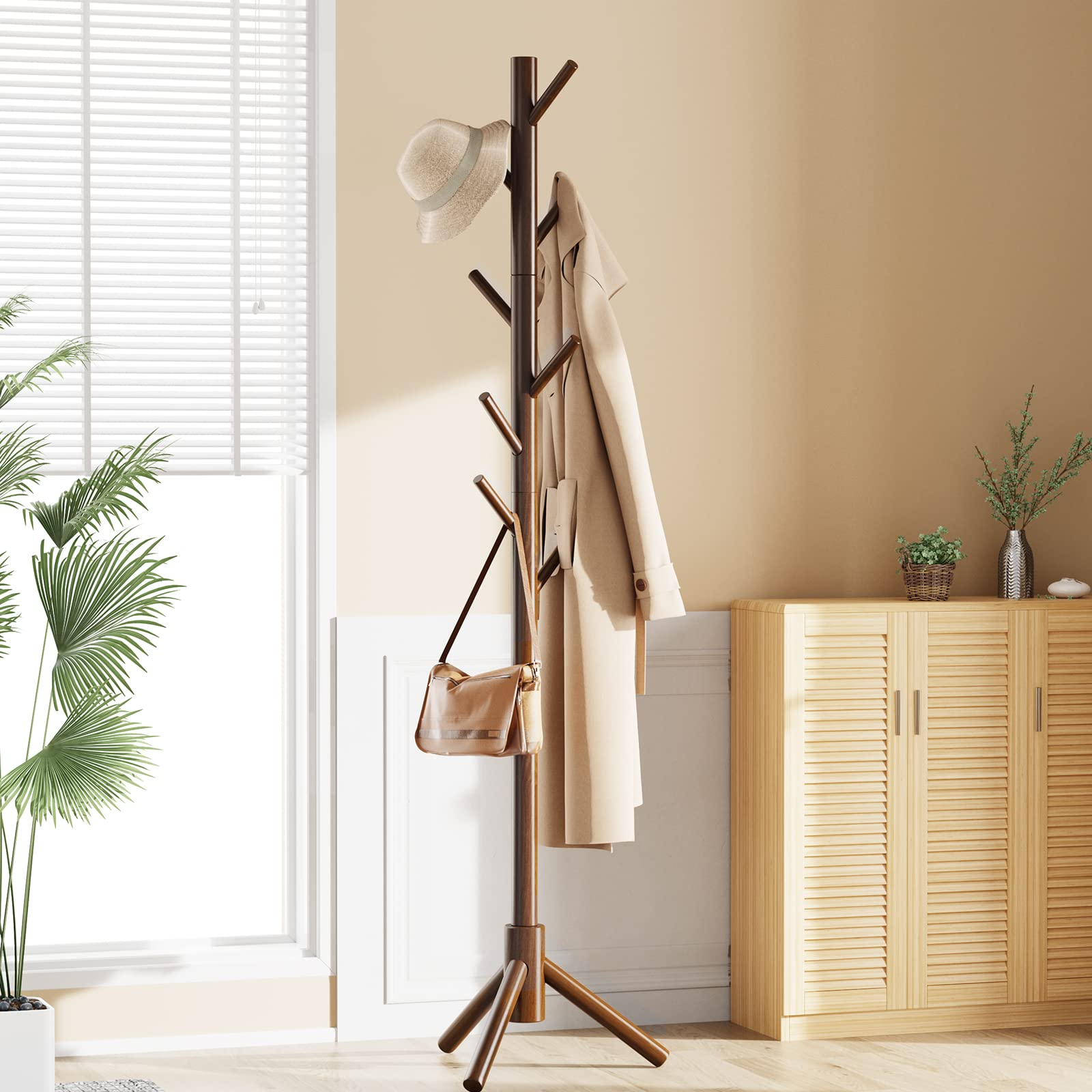 Coat Rack, Coat Rack Freestanding with 3 Adjustable Coat Tree and 8 Hooks