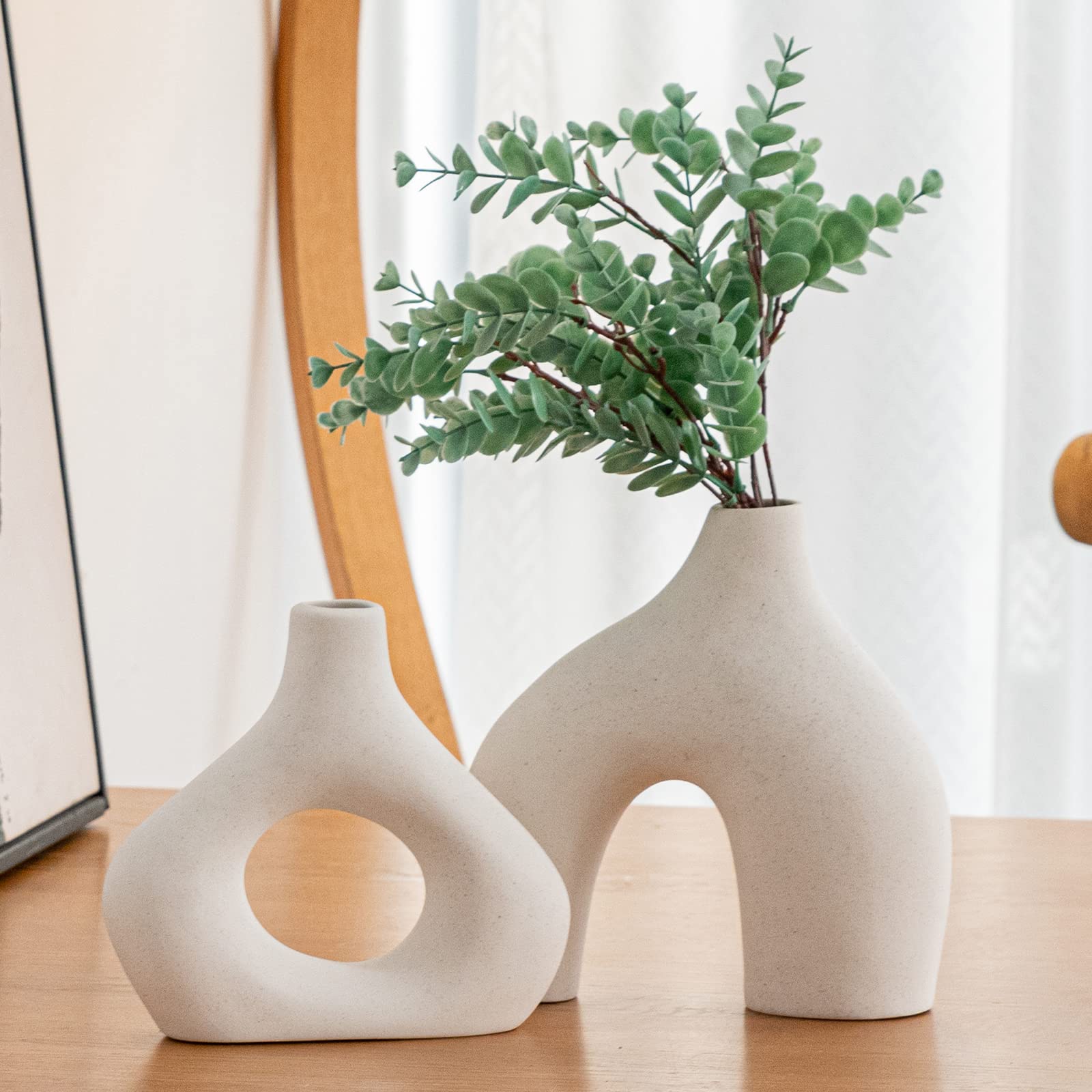 White Ceramic Vase Set of 2 for Modern Home Decor