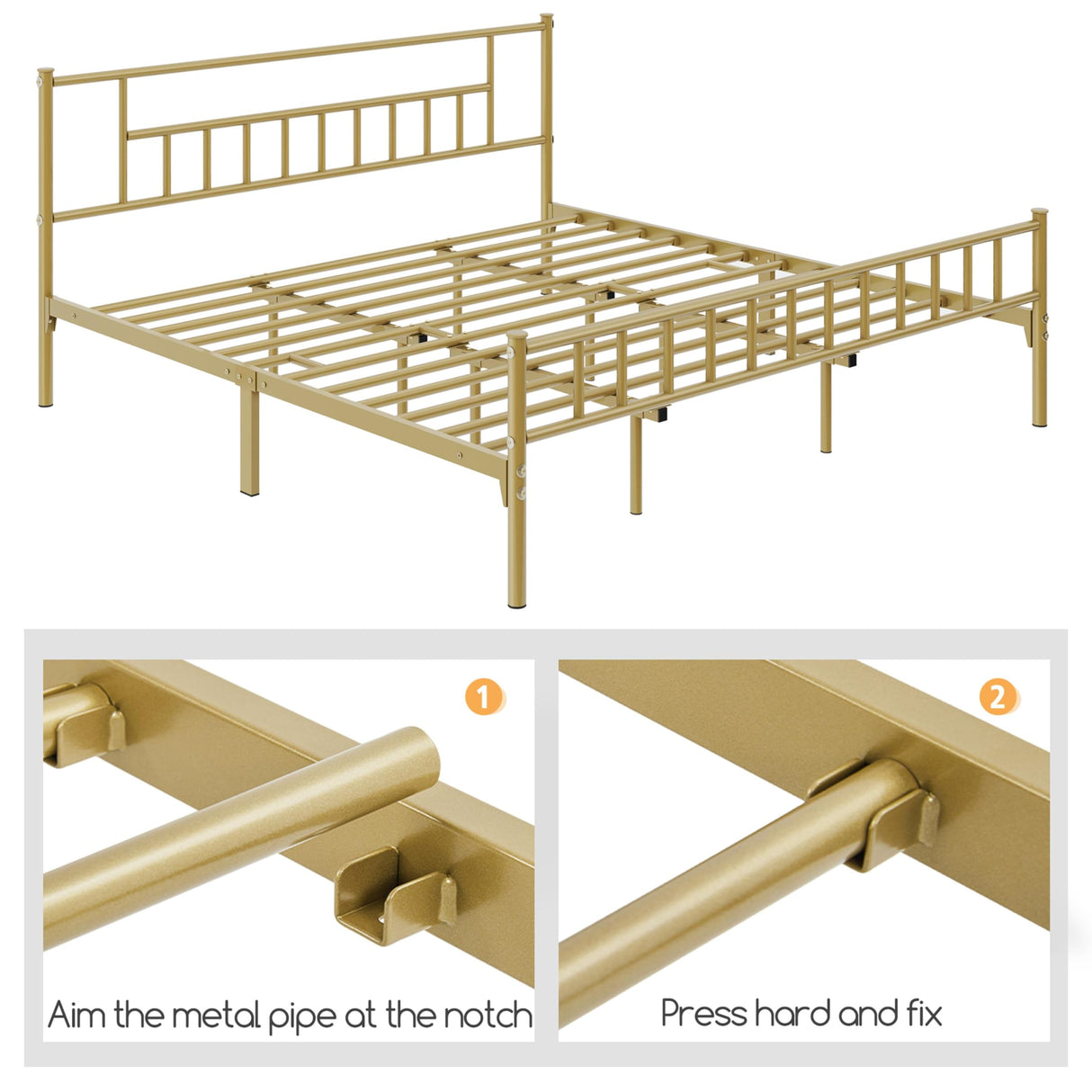 13 inch King Size Metal Bed Frame with Headboard and Footboard Platform