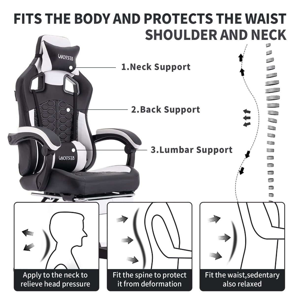 Ergonomic PC Gaming Chair with Footrest Comfortable Headrest