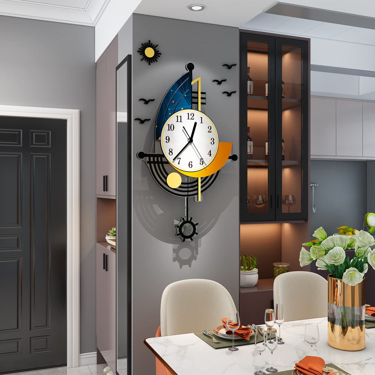 Modern Wall Clock Battery Operated 14 Inch Large Boat Design Pendulum Wall Clocks